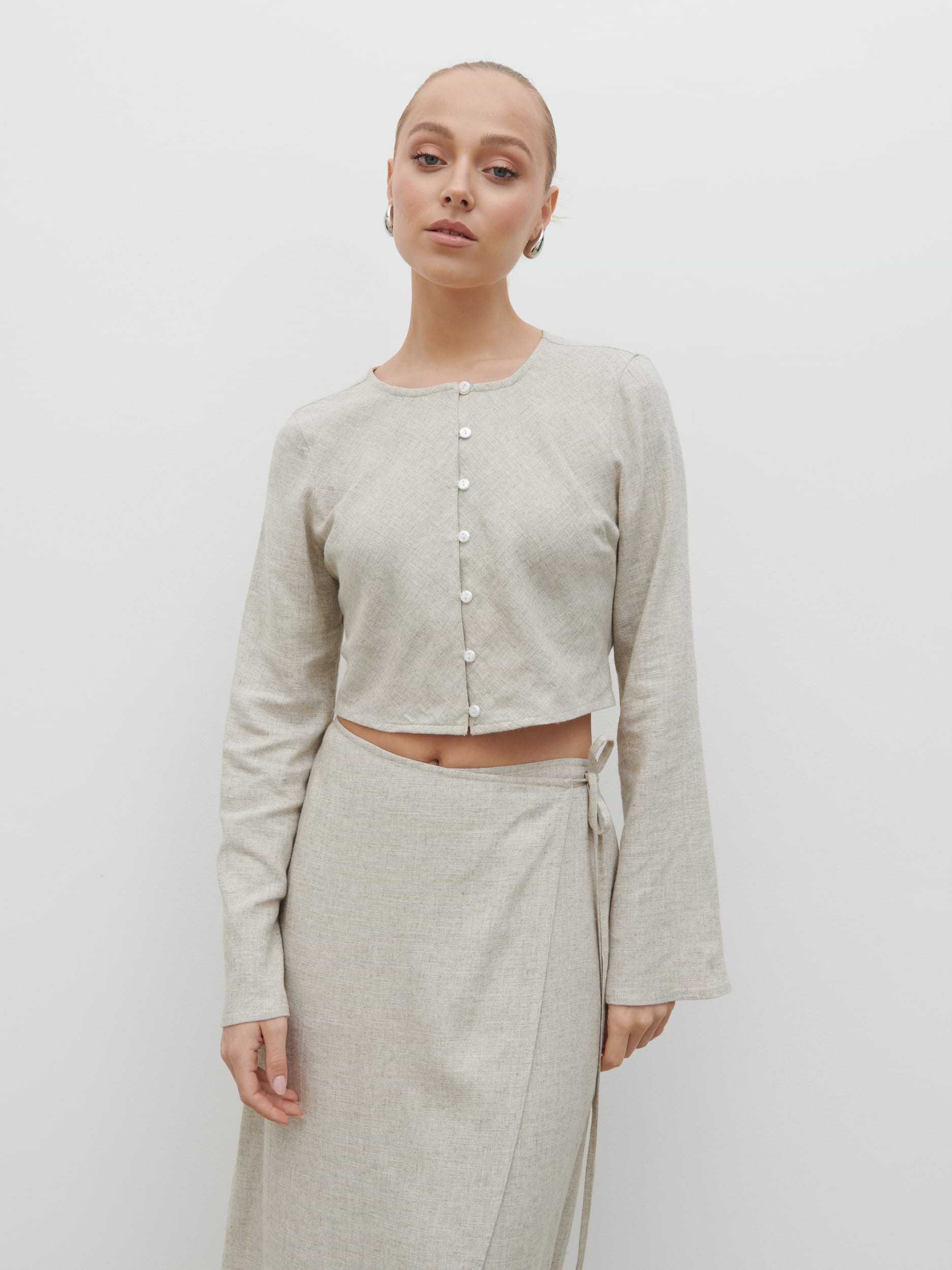 Abigail Button Front Linen Blouse - Natural