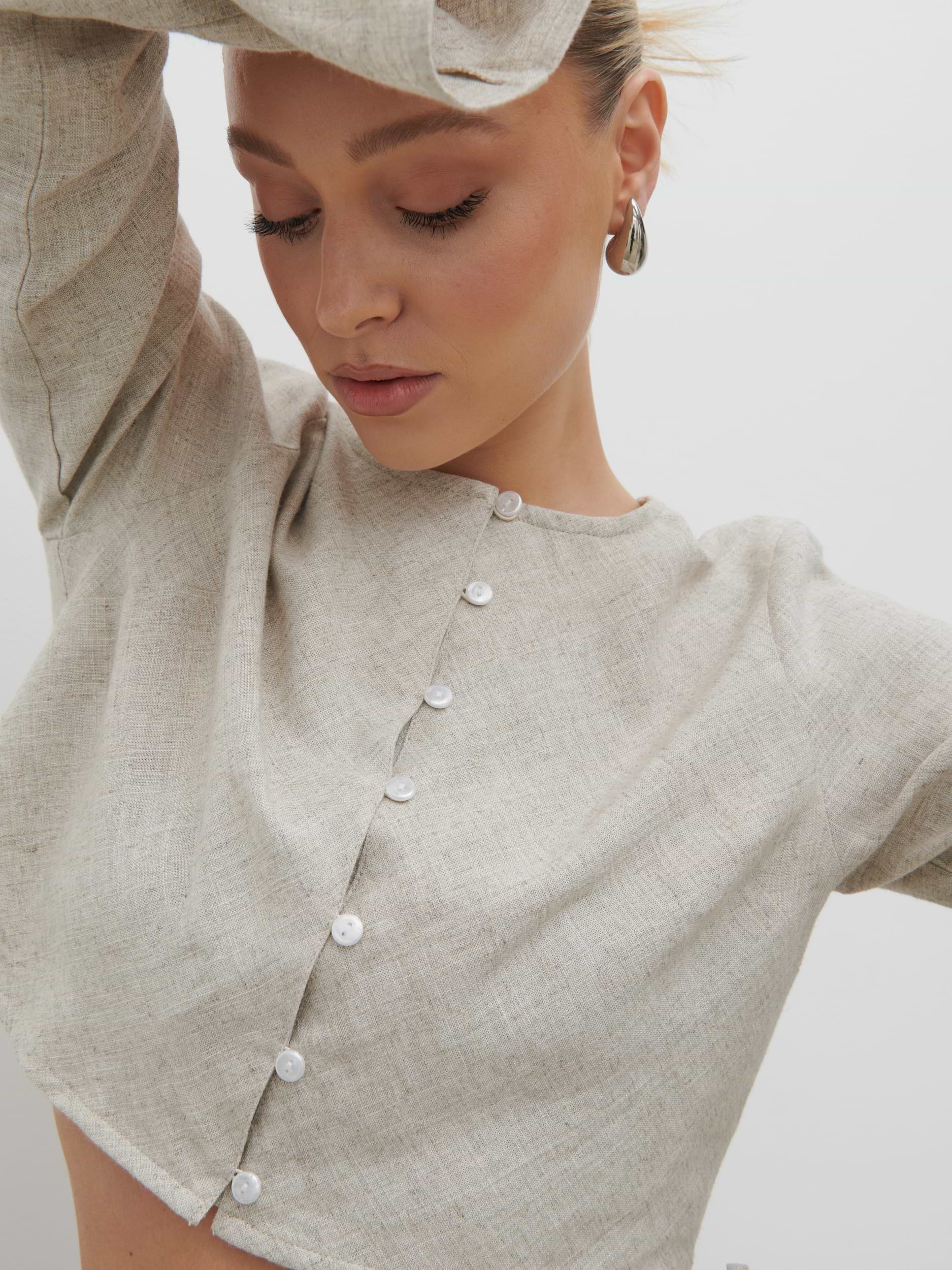 Abigail Button Front Linen Blouse - Natural