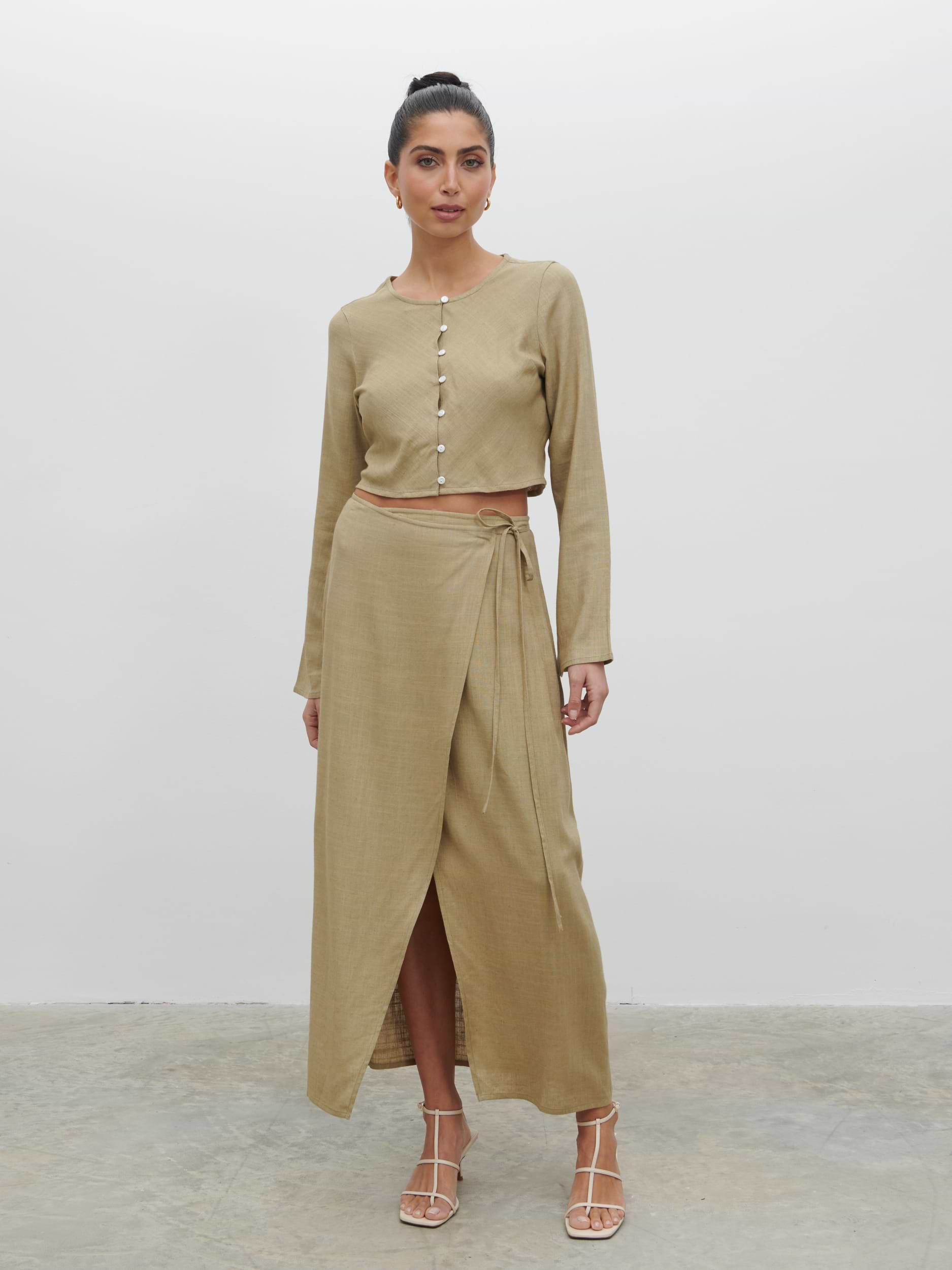 Abigail Button Front Linen Blouse - Olive