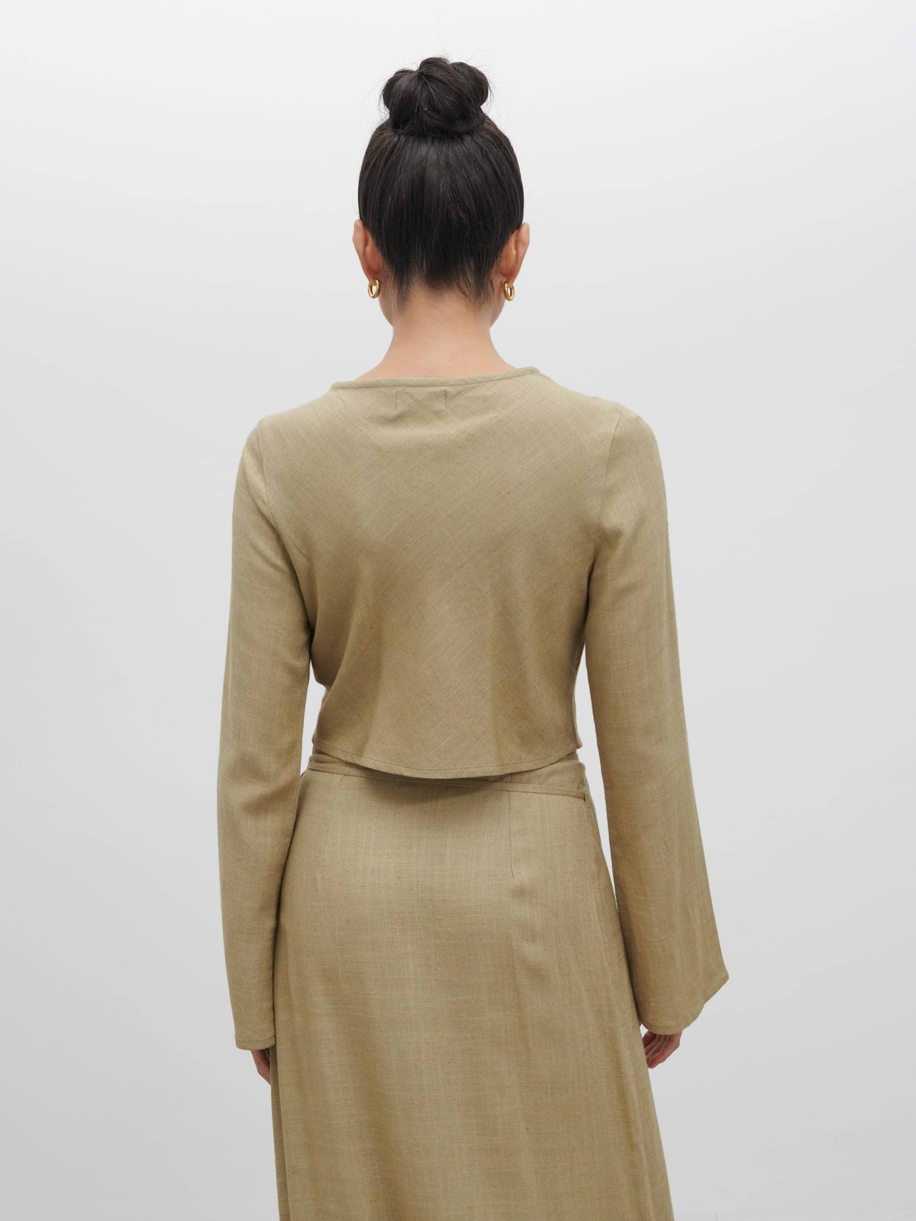 Abigail Button Front Linen Blouse - Olive