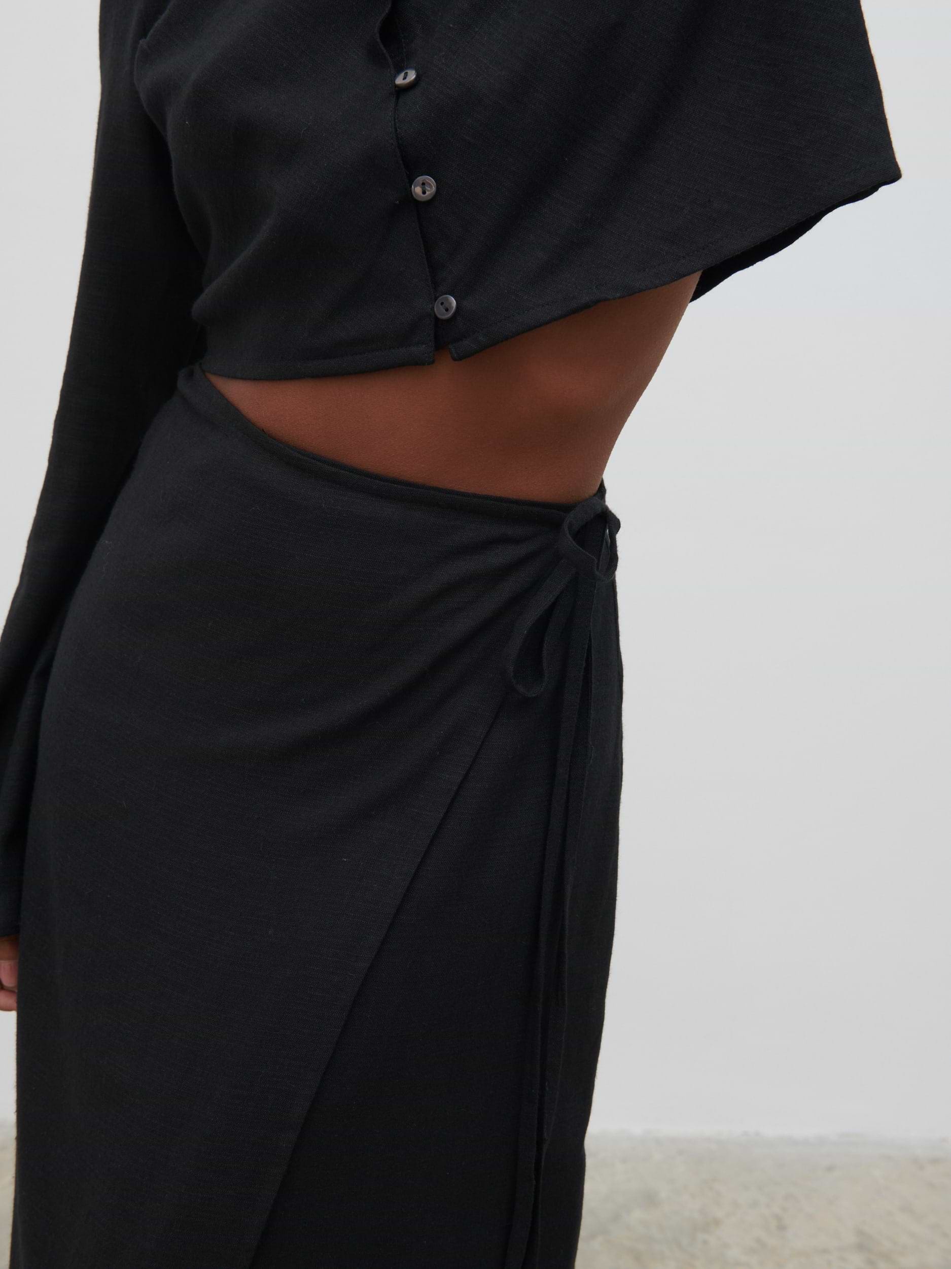 Abigail Wrap Linen Midaxi Skirt - Black