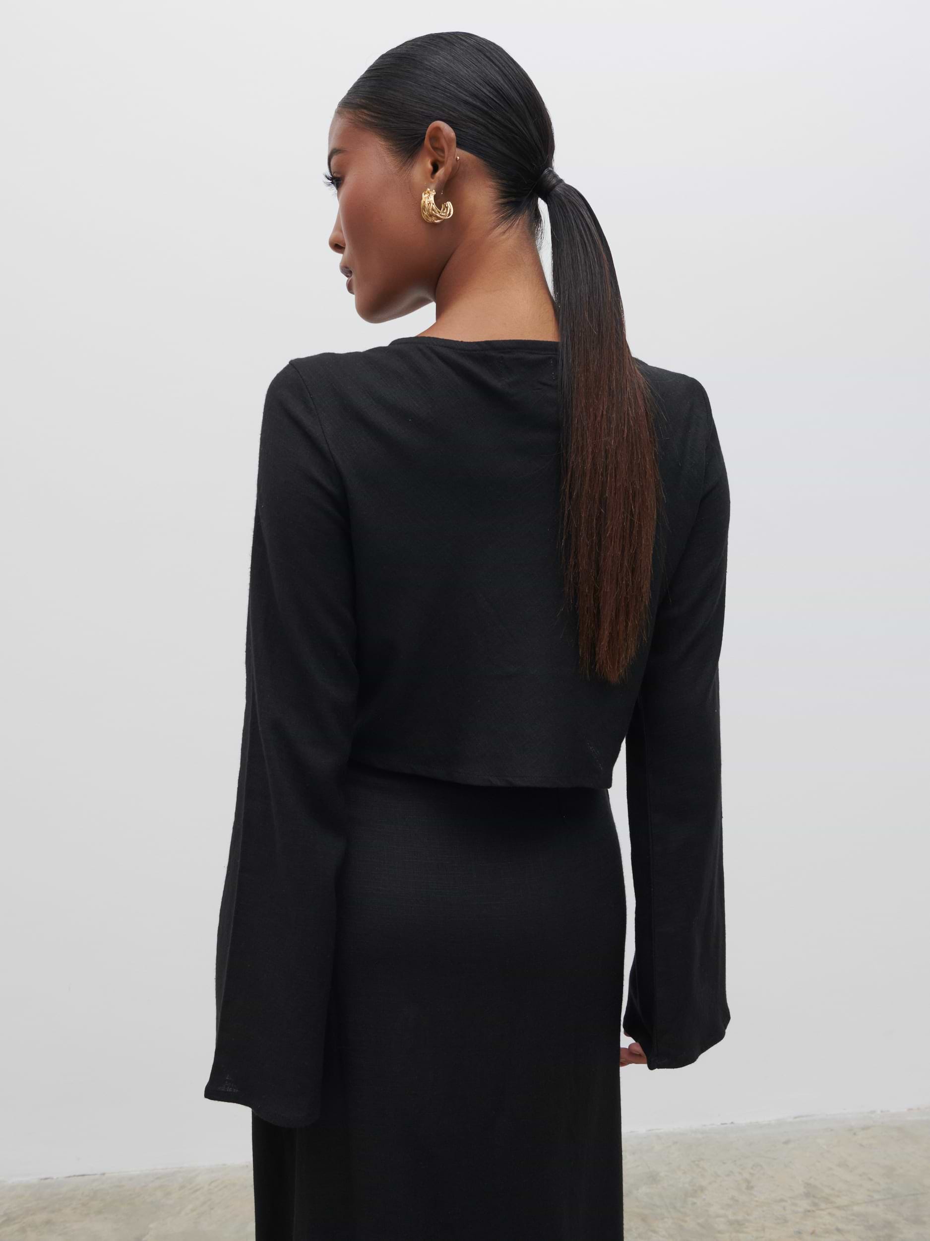 Abigail Button Front Linen Blouse - Black