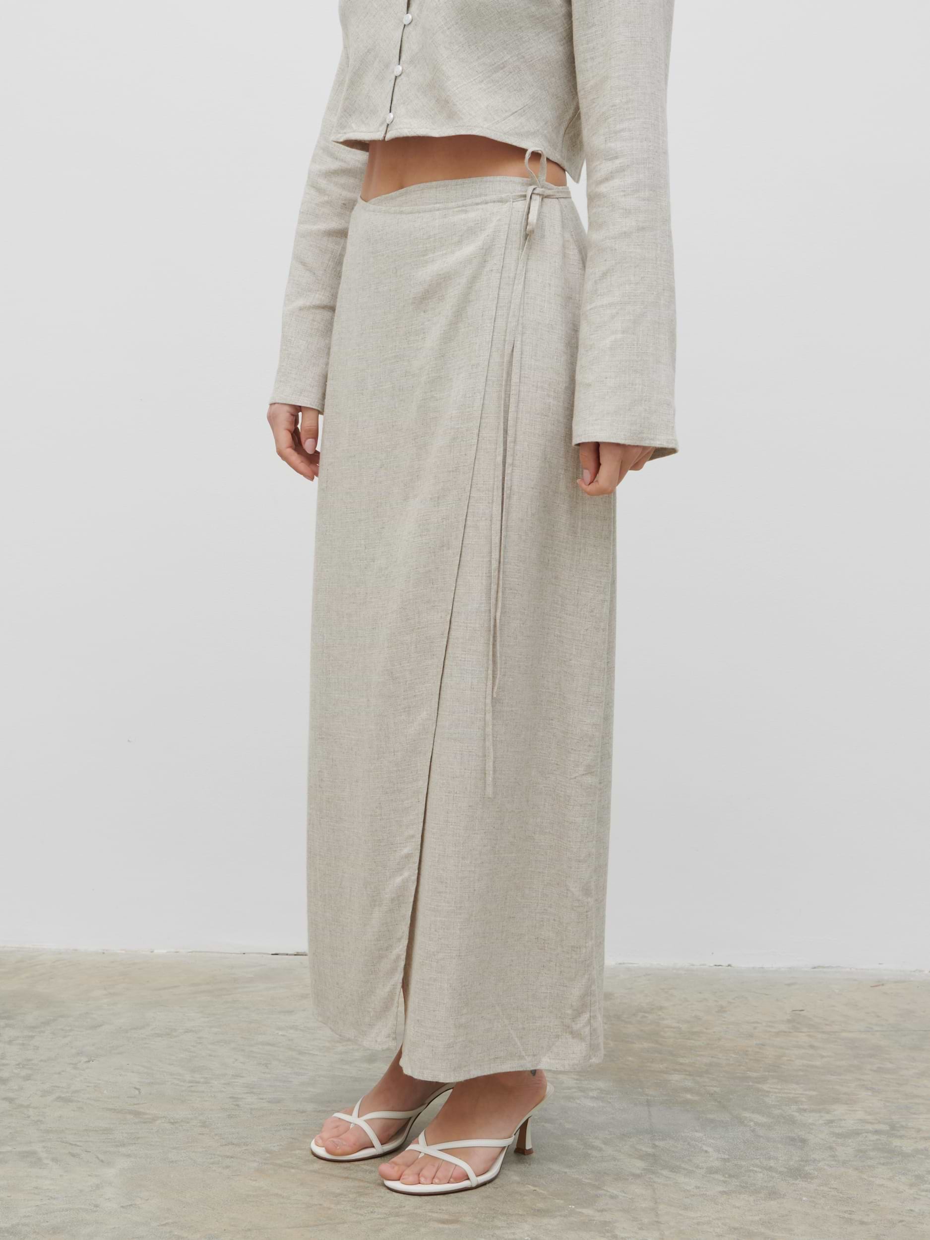 Abigail Wrap Linen Midaxi Skirt - Natural