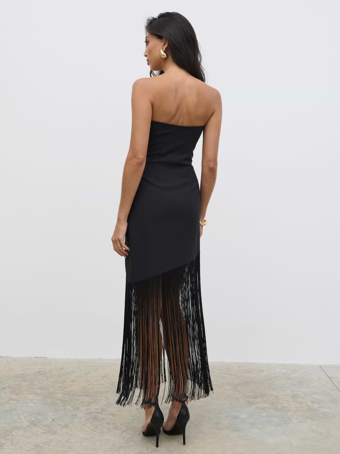 Eliana Bandeau Fringed Dress - Black