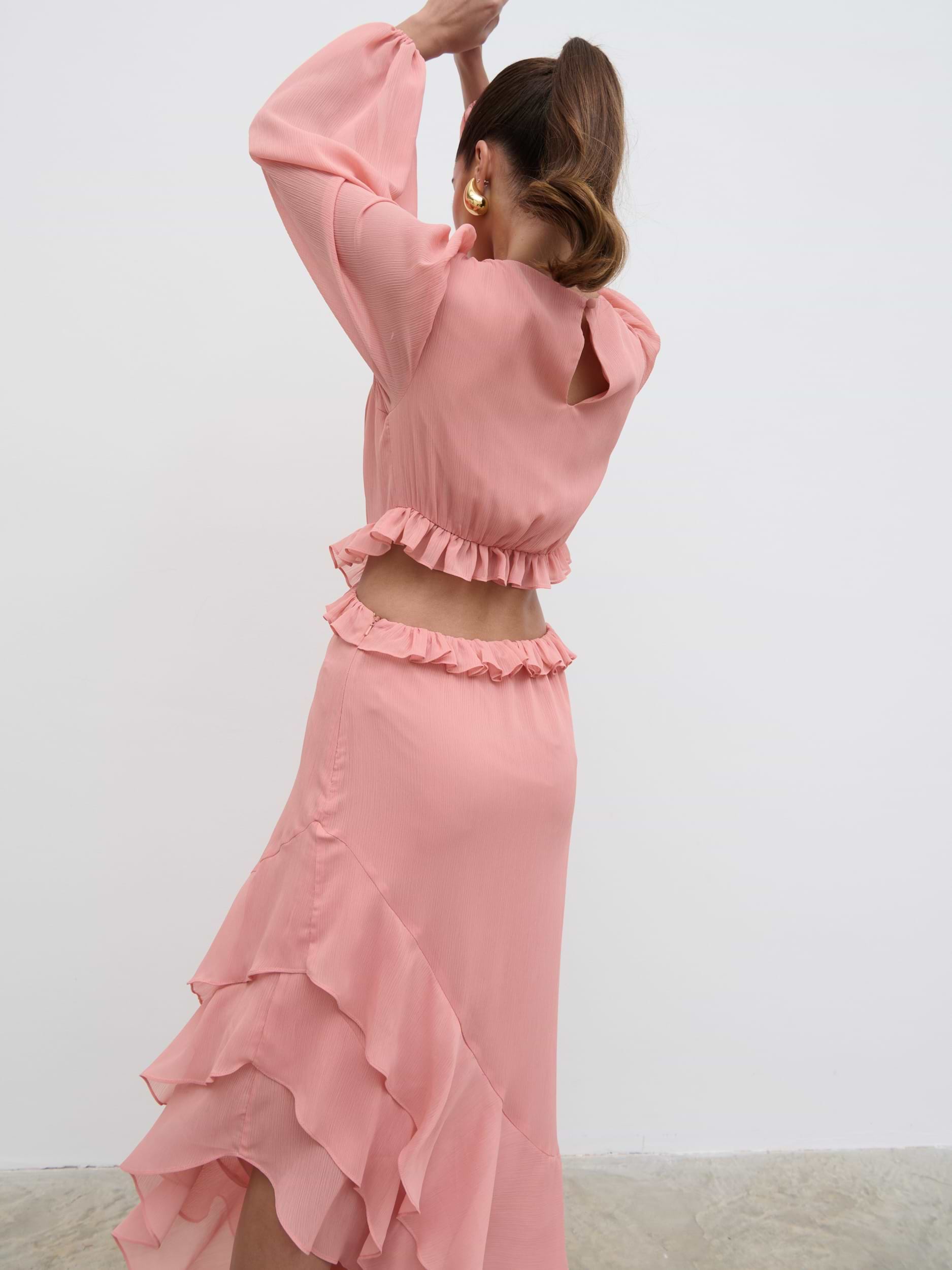 Adelina Cut Out Ruffle Maxi Dress - Apricot Ice