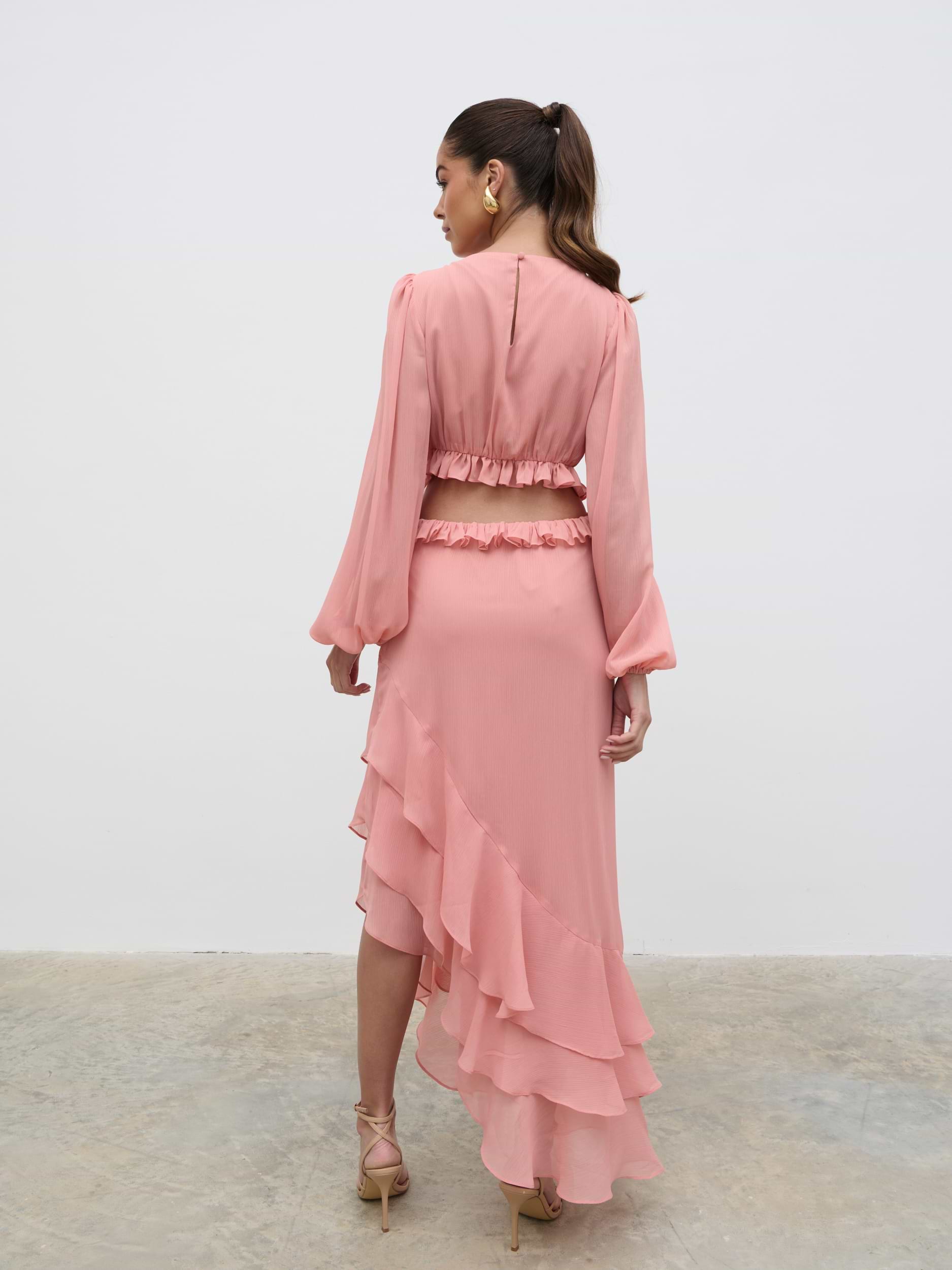 Adelina Cut Out Ruffle Maxi Dress - Apricot Ice