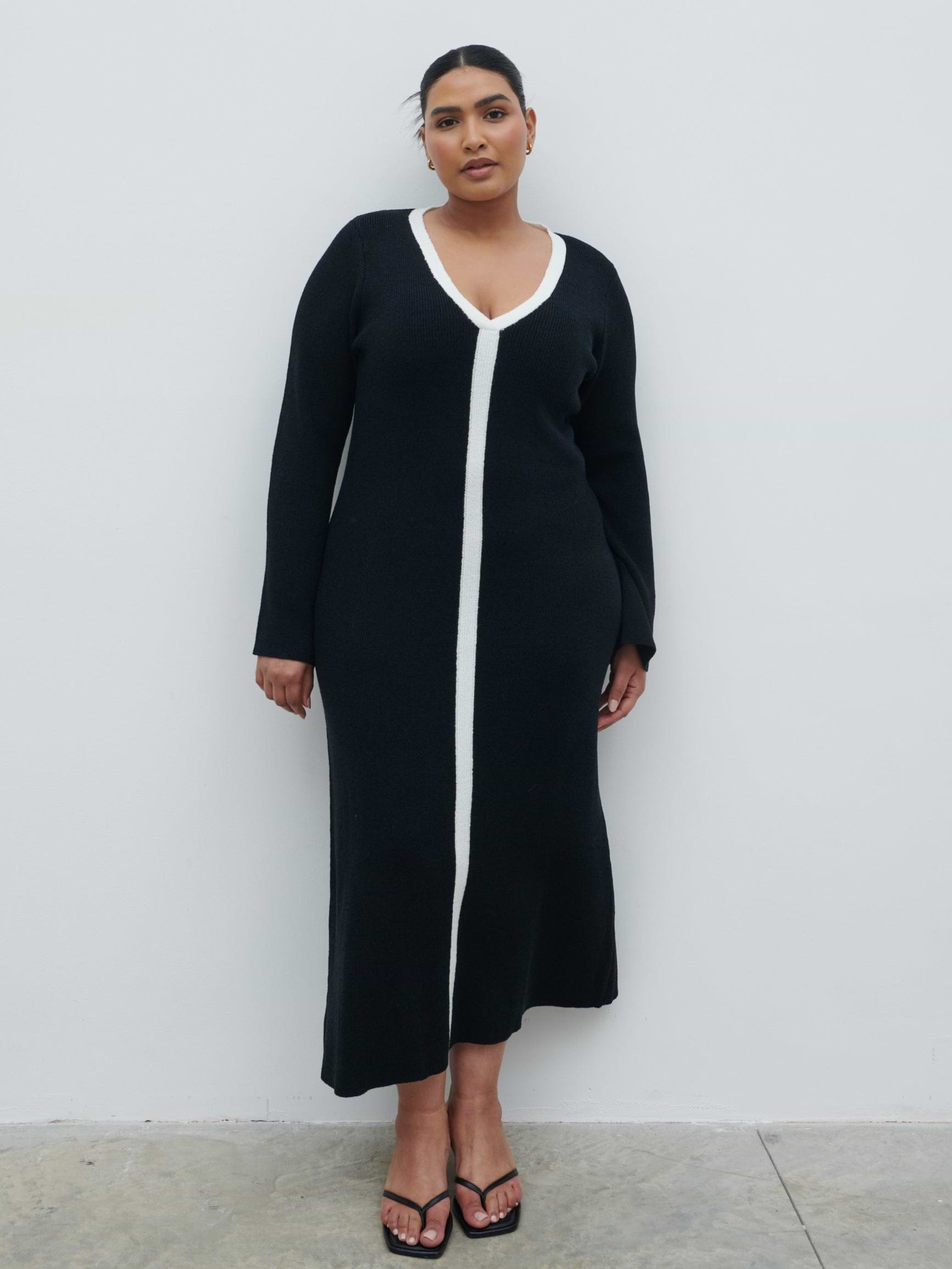 Ailey Contrast Seam Knit Midaxi Dress Curve - Black and Cream
