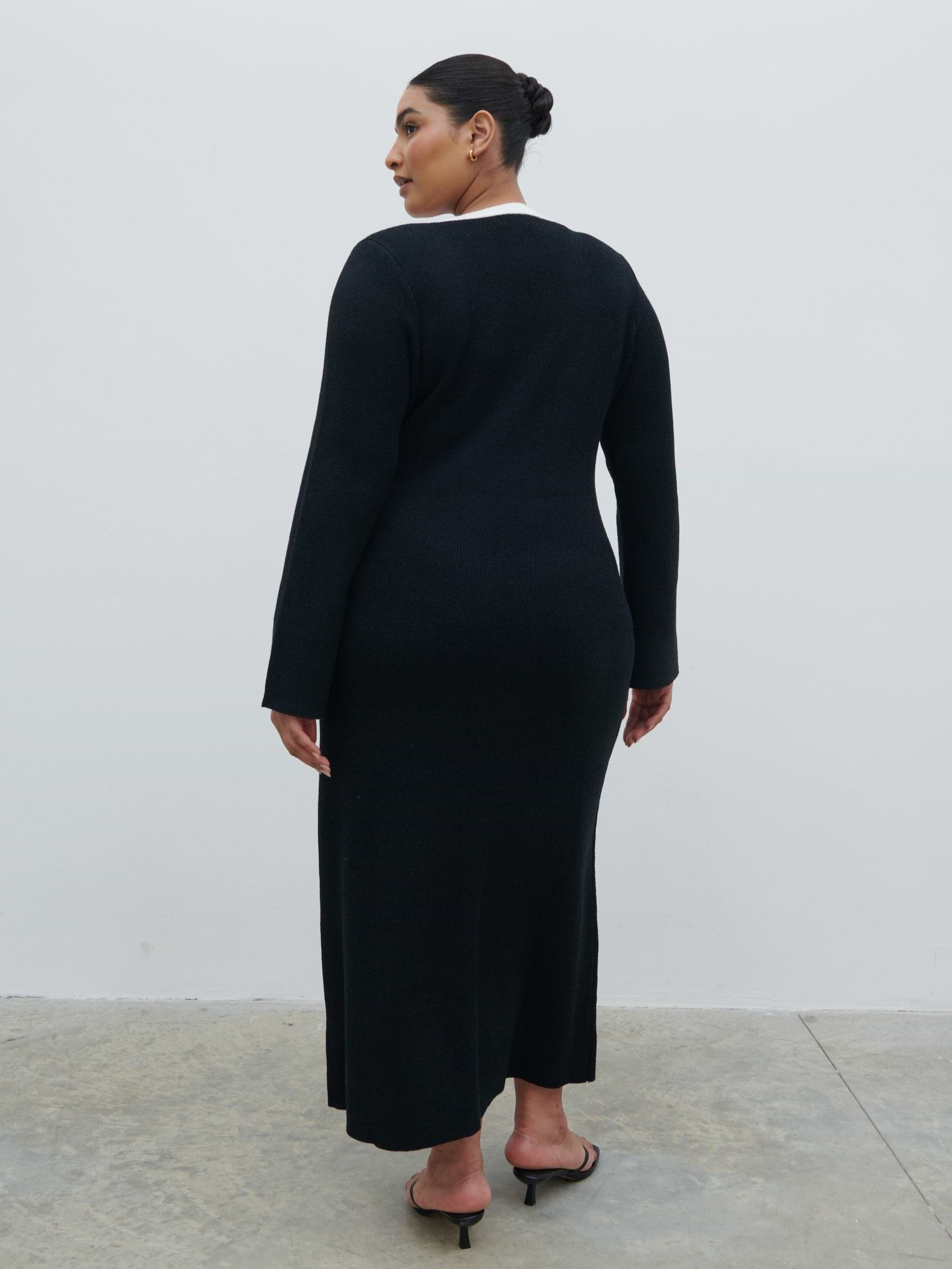 Ailey Contrast Seam Knit Midaxi Dress Curve - Black and Cream