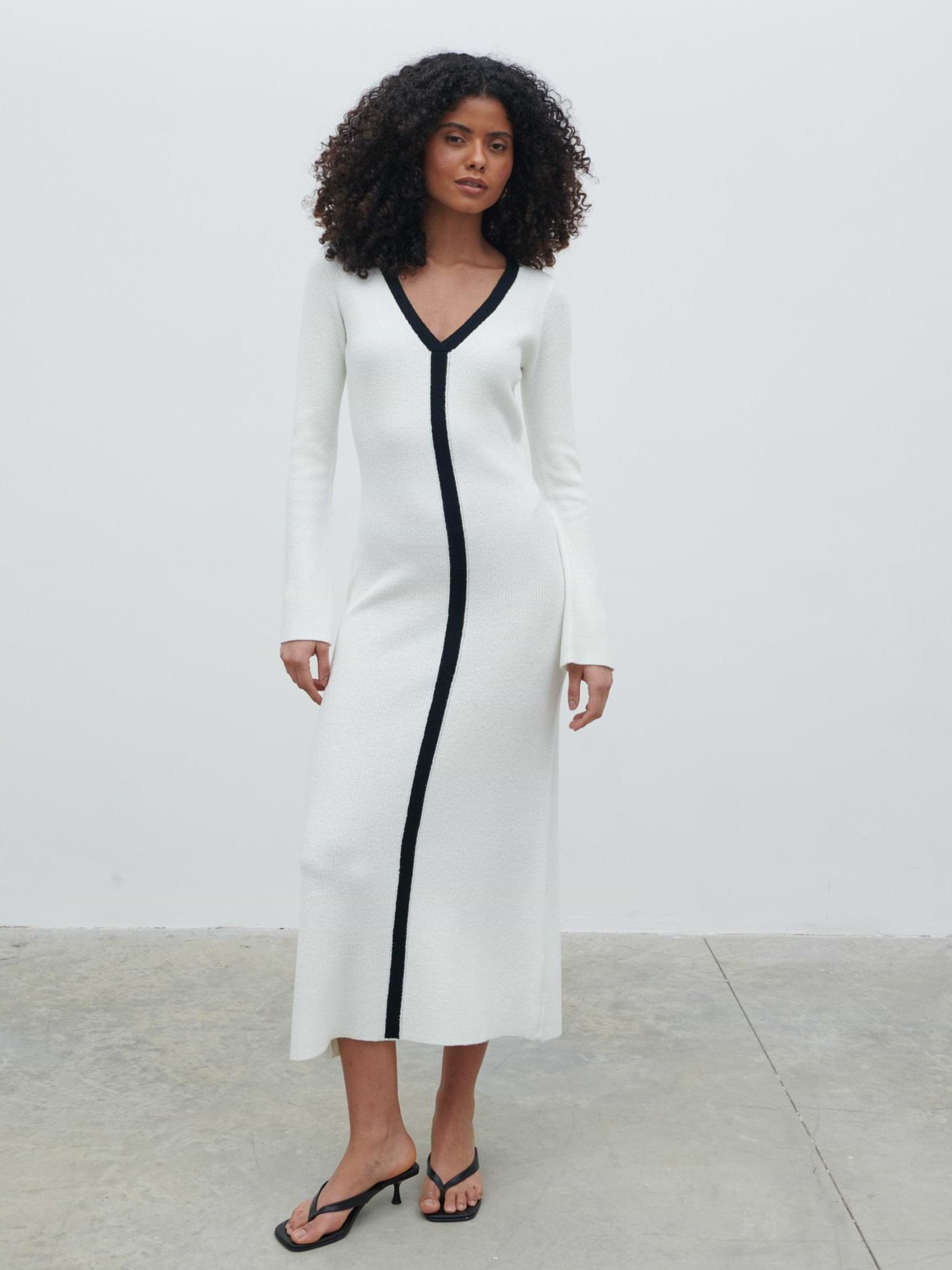 Ailey Contrast Seam Knit Midaxi Dress - Cream and Black