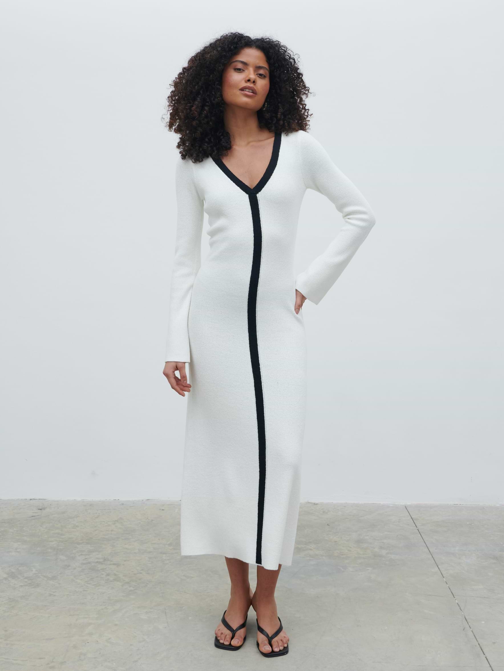 Ailey Contrast Seam Knit Midaxi Dress - Cream and Black