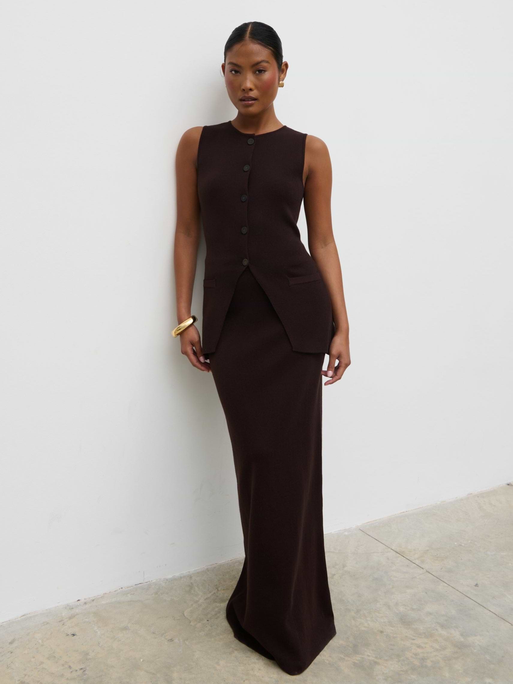 Alba Knit Waistcoat - Chocolate