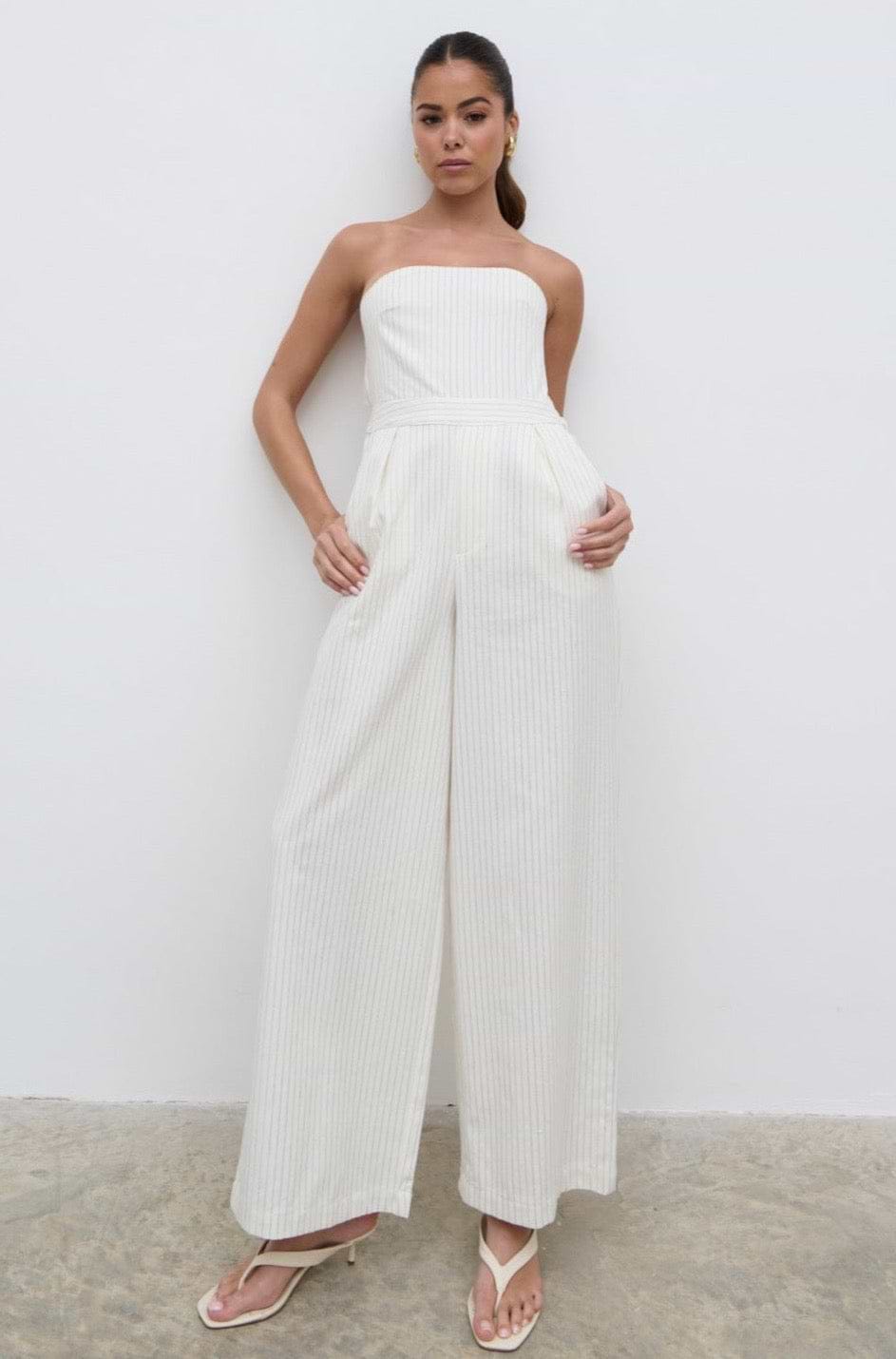 Alita Bandeau Jumpsuit - Pinstripe
