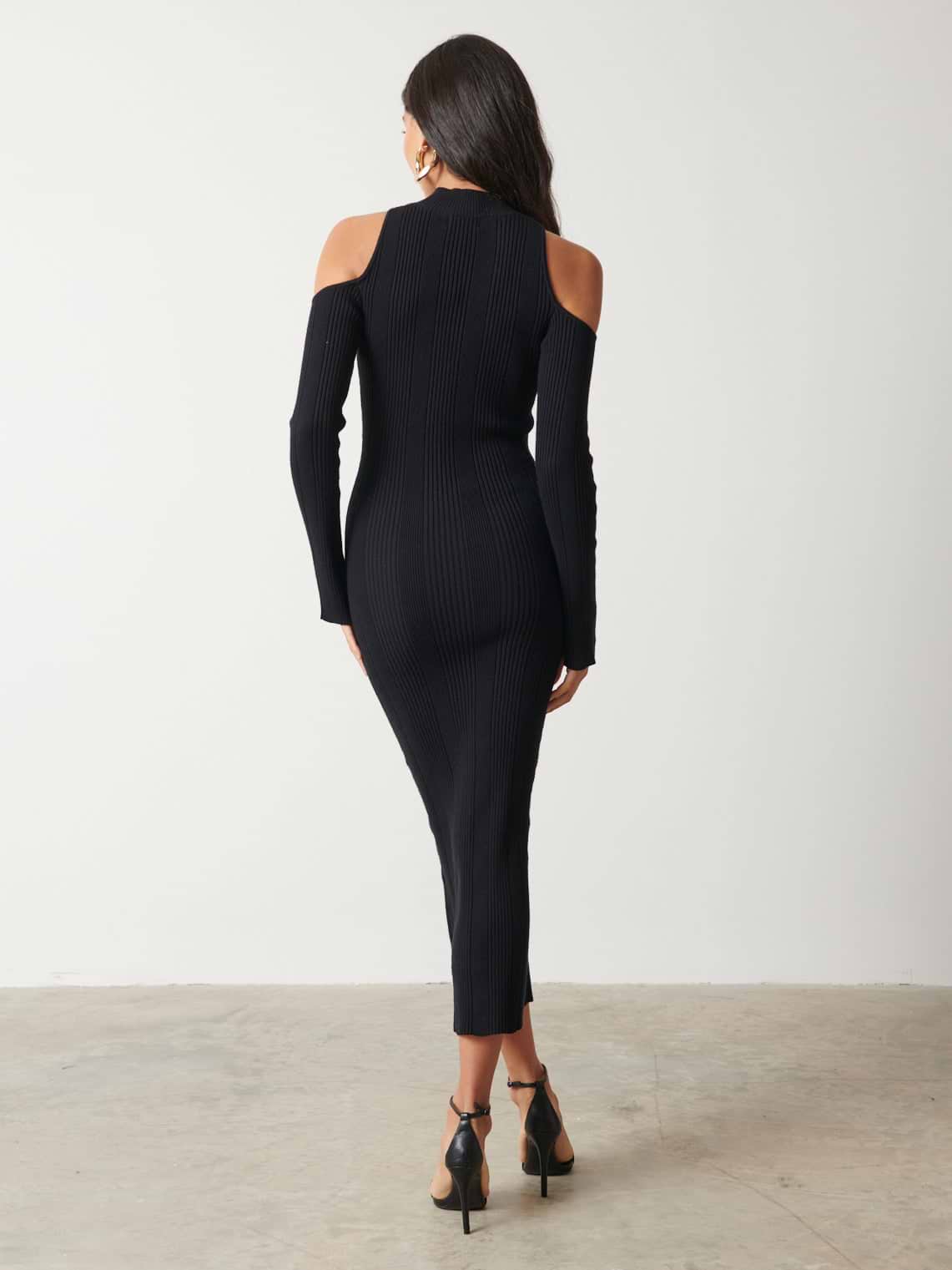 Alivia Cut Out Shoulder Midaxi Knit Dress - Black