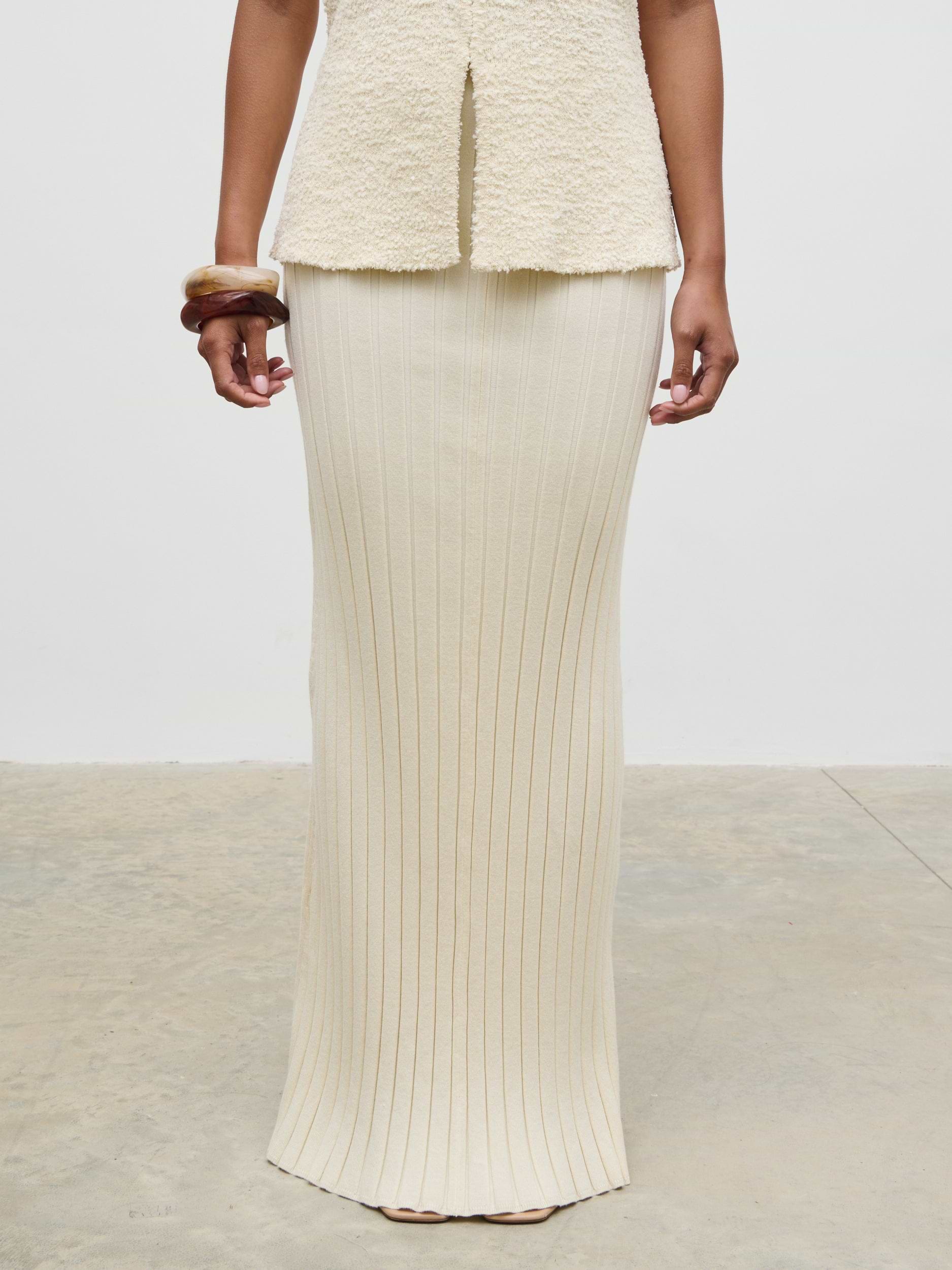 Alma Pleated Knit Maxi Skirt - Cream