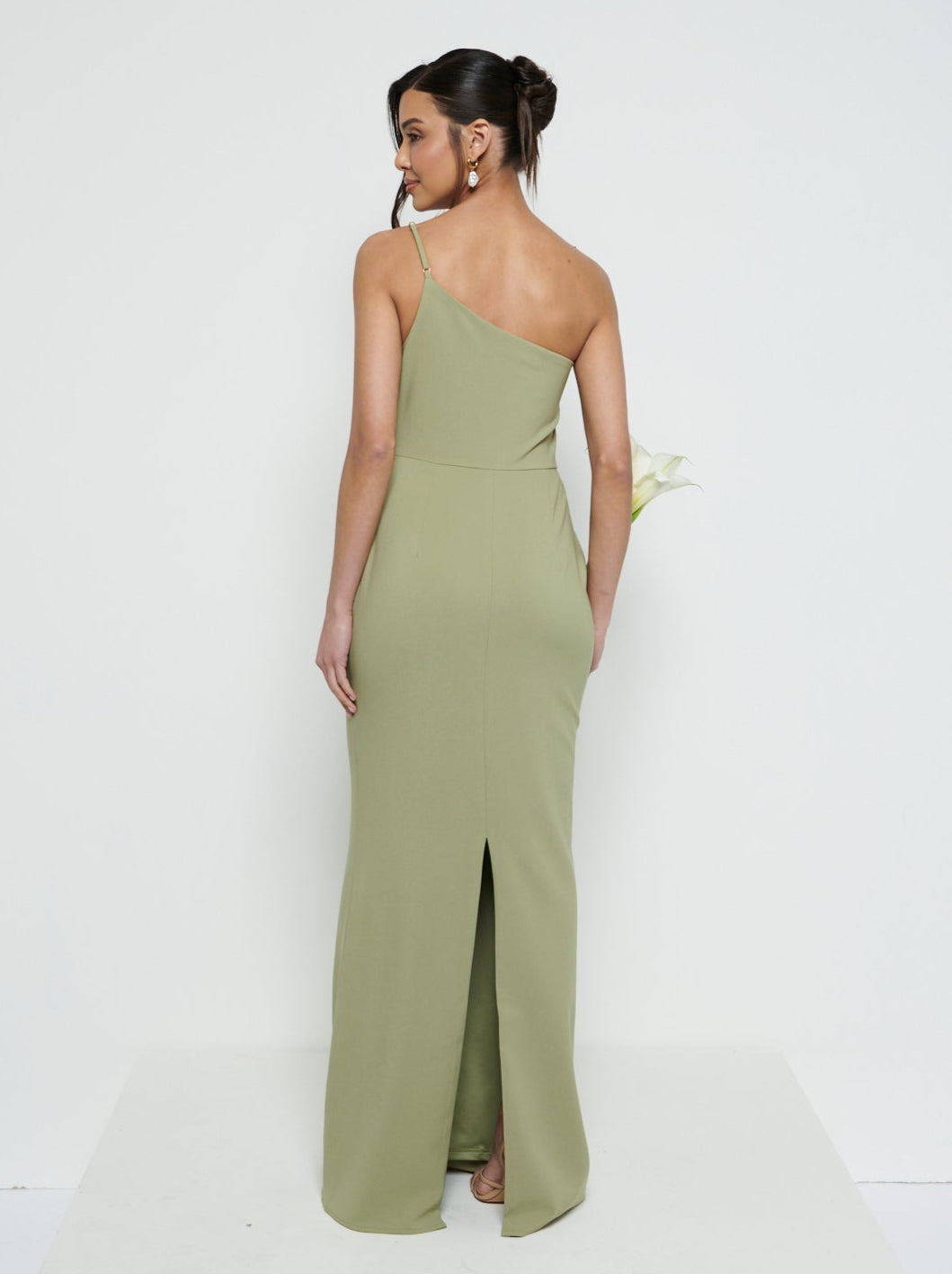 Amelia One Shoulder Crepe Maxi Bridesmaid Dress - Olive