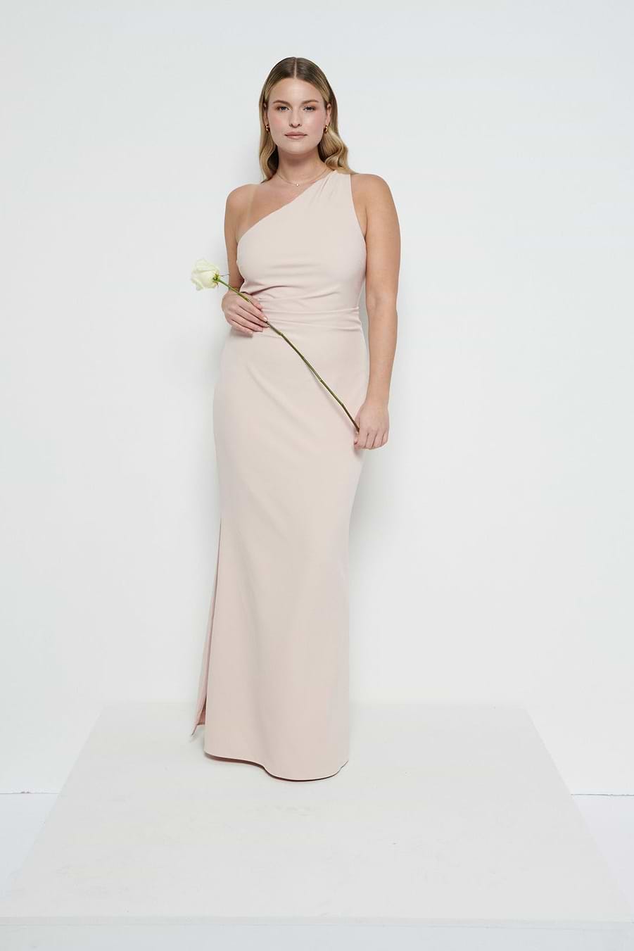 Amelia Crepe Ruched Maxi Bridesmaid Dress - Blush
