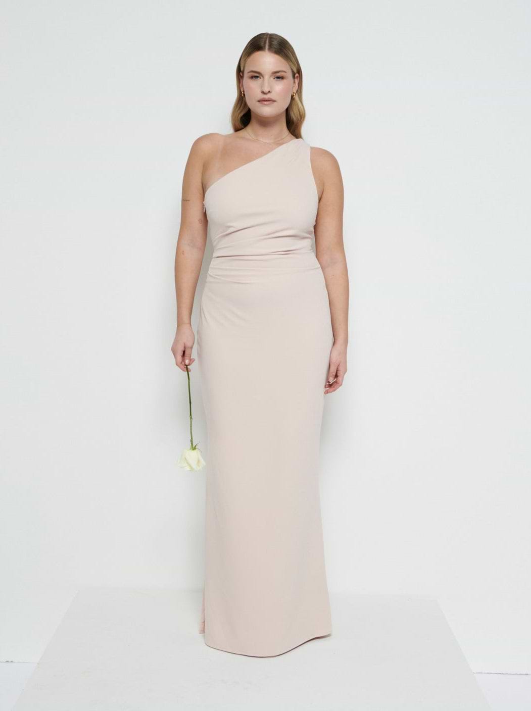 Amelia Crepe Ruched Maxi Bridesmaid Dress - Blush