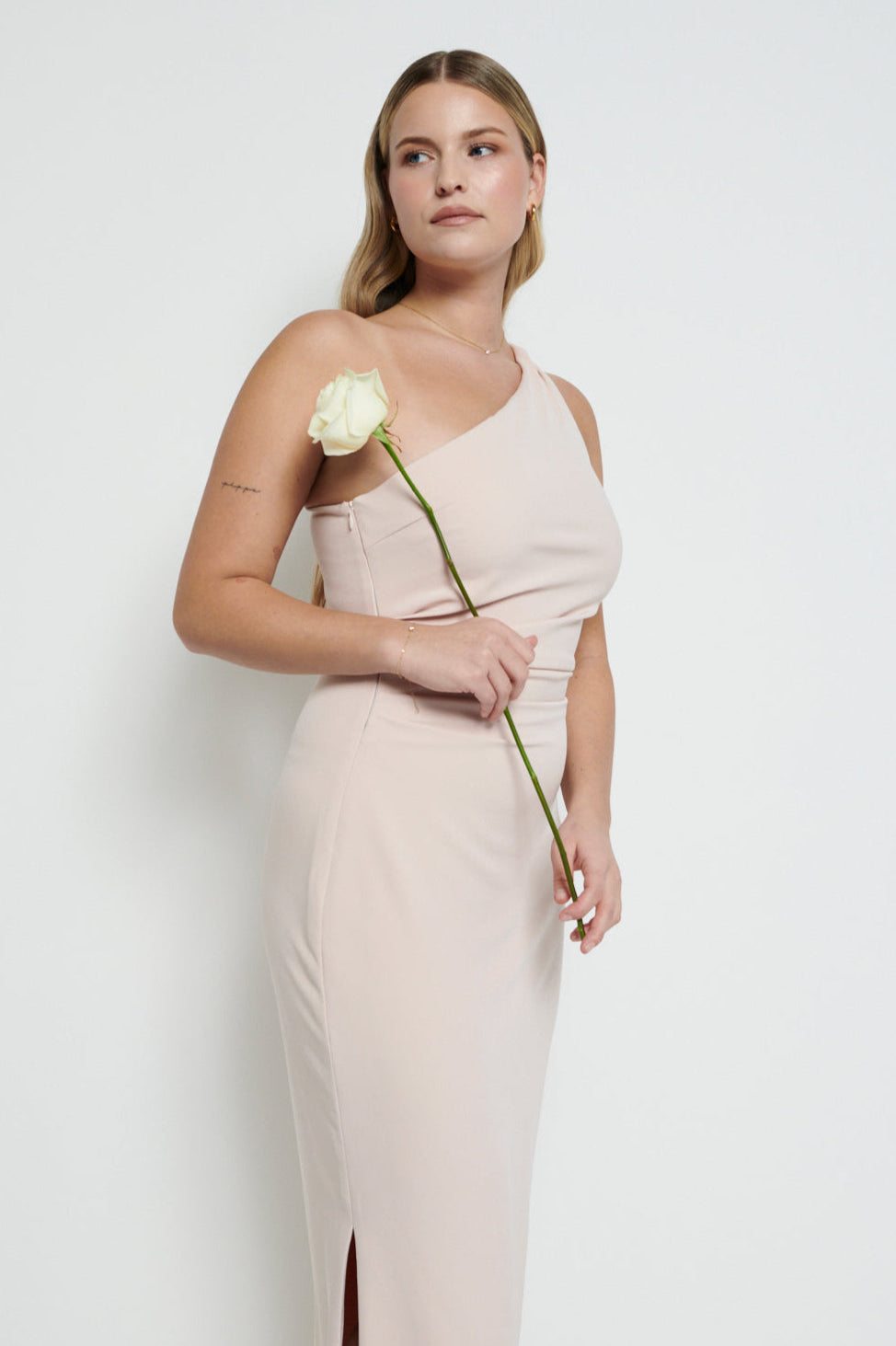 Amelia Crepe Ruched Maxi Bridesmaid Dress - Blush