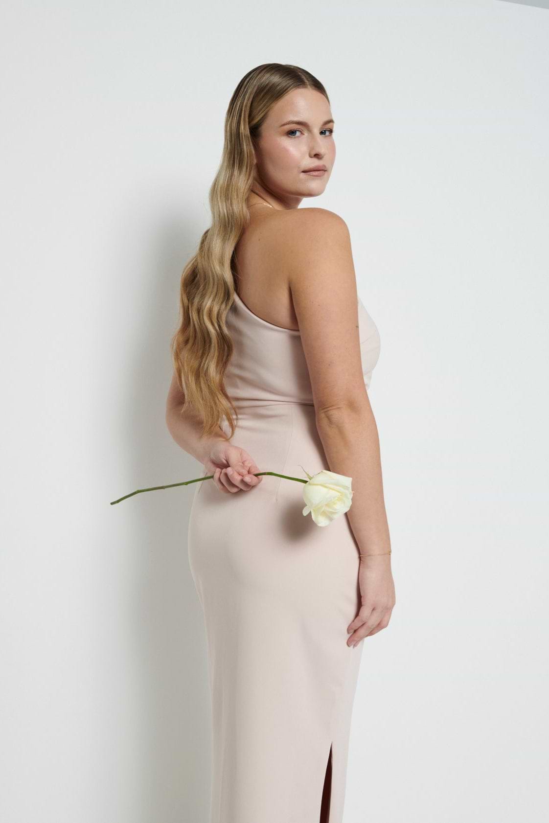 Amelia Crepe Ruched Maxi Bridesmaid Dress - Blush