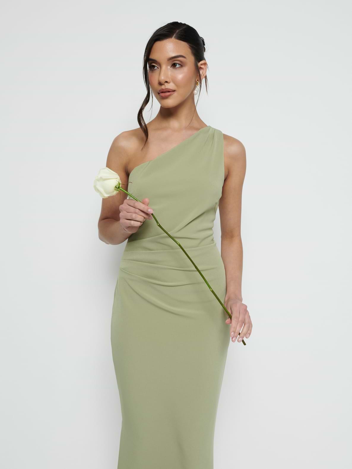 Amelia Crepe Ruched Maxi Bridesmaid Dress - Olive