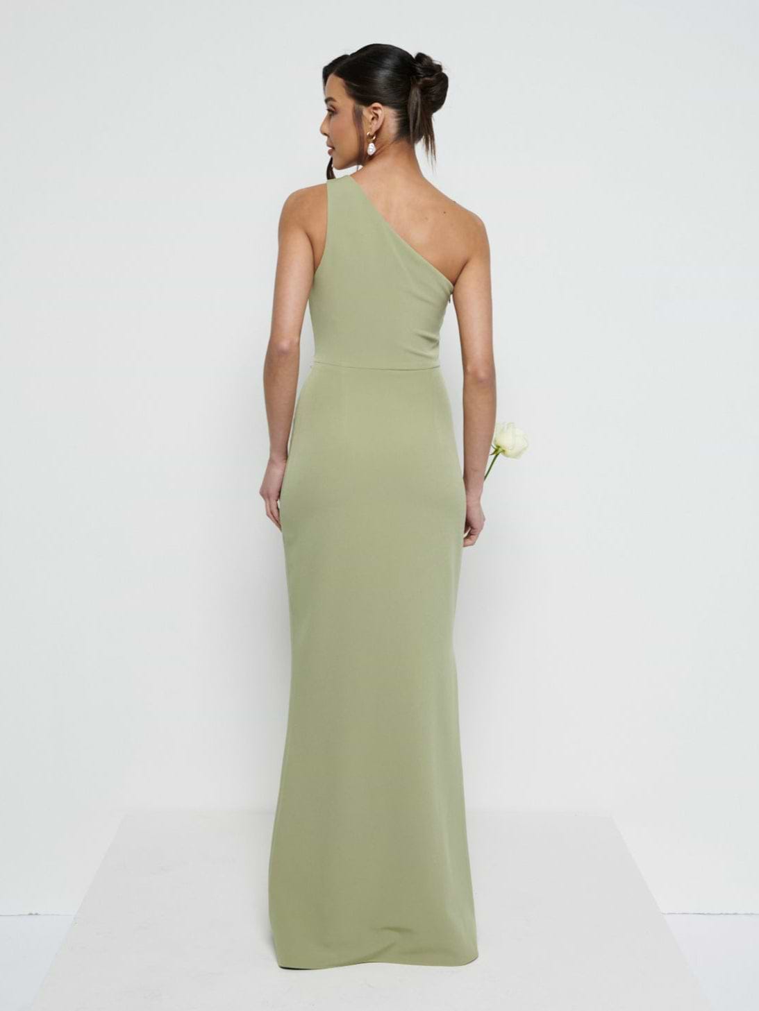 Amelia Crepe Ruched Maxi Bridesmaid Dress - Olive