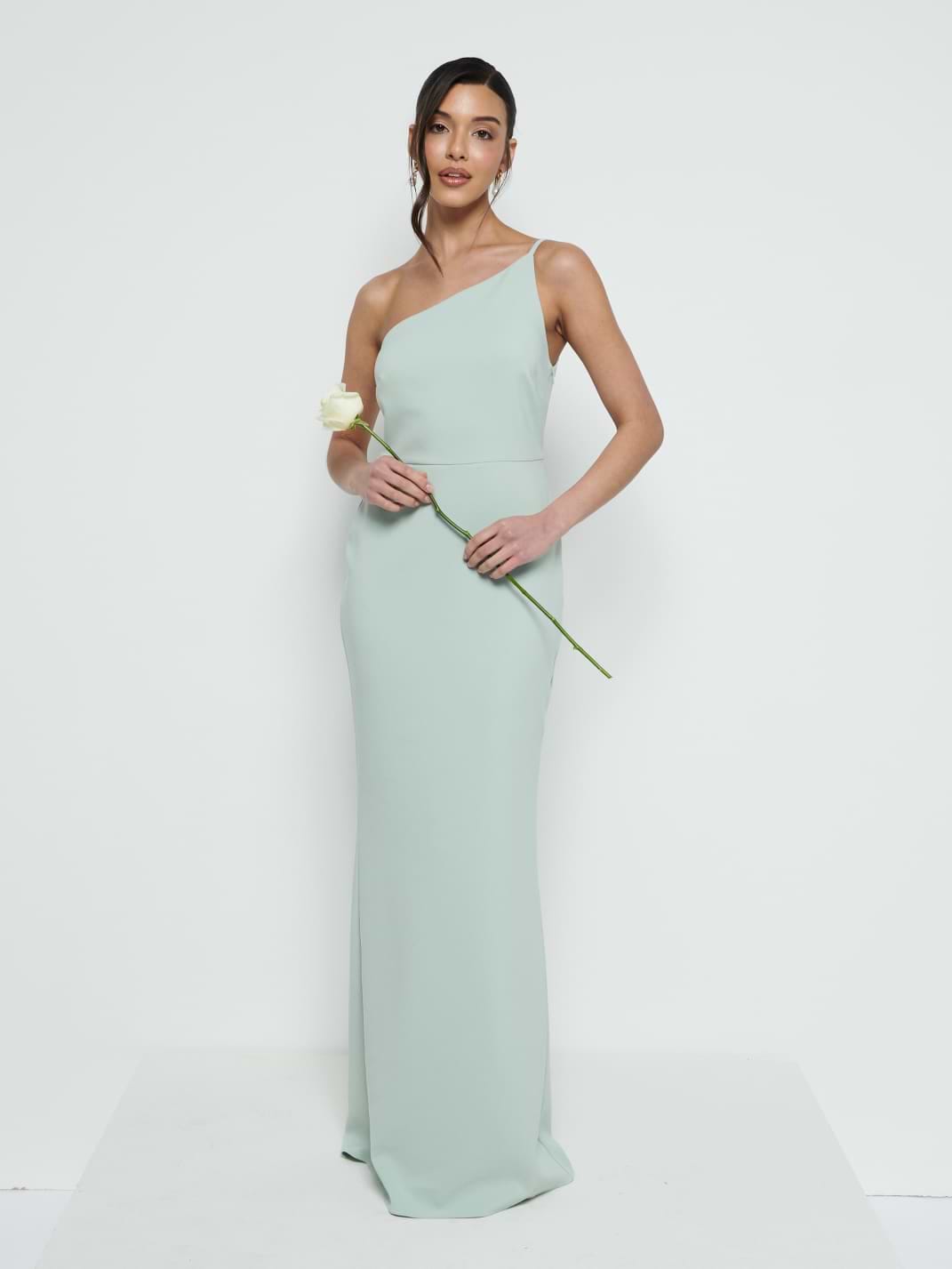 Amelia One Shoulder Crepe Maxi Bridesmaid Dress - Sage