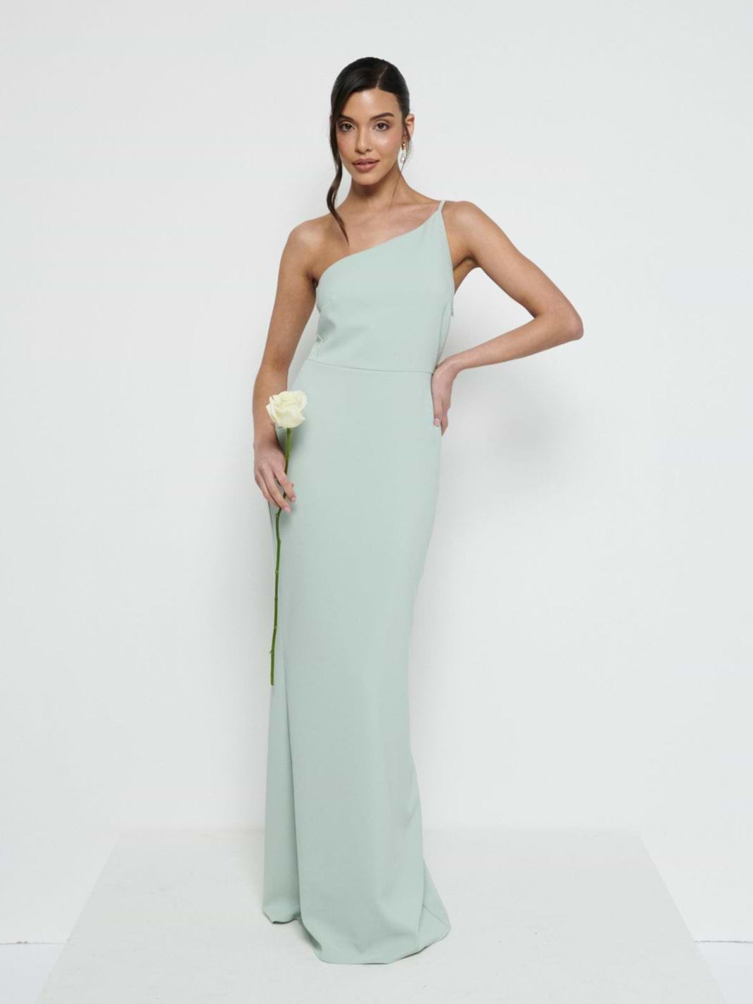 Amelia One Shoulder Crepe Maxi Bridesmaid Dress - Sage