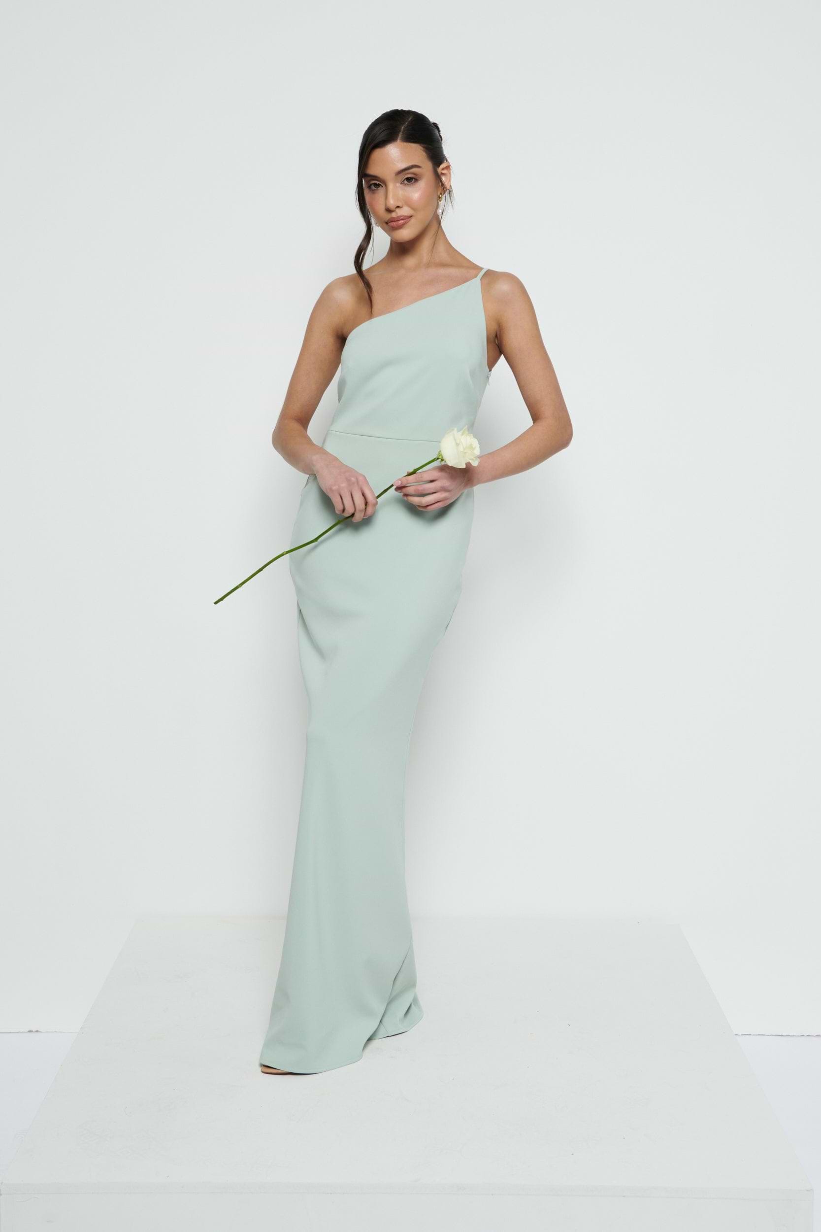 Amelia One Shoulder Crepe Maxi Bridesmaid Dress - Sage