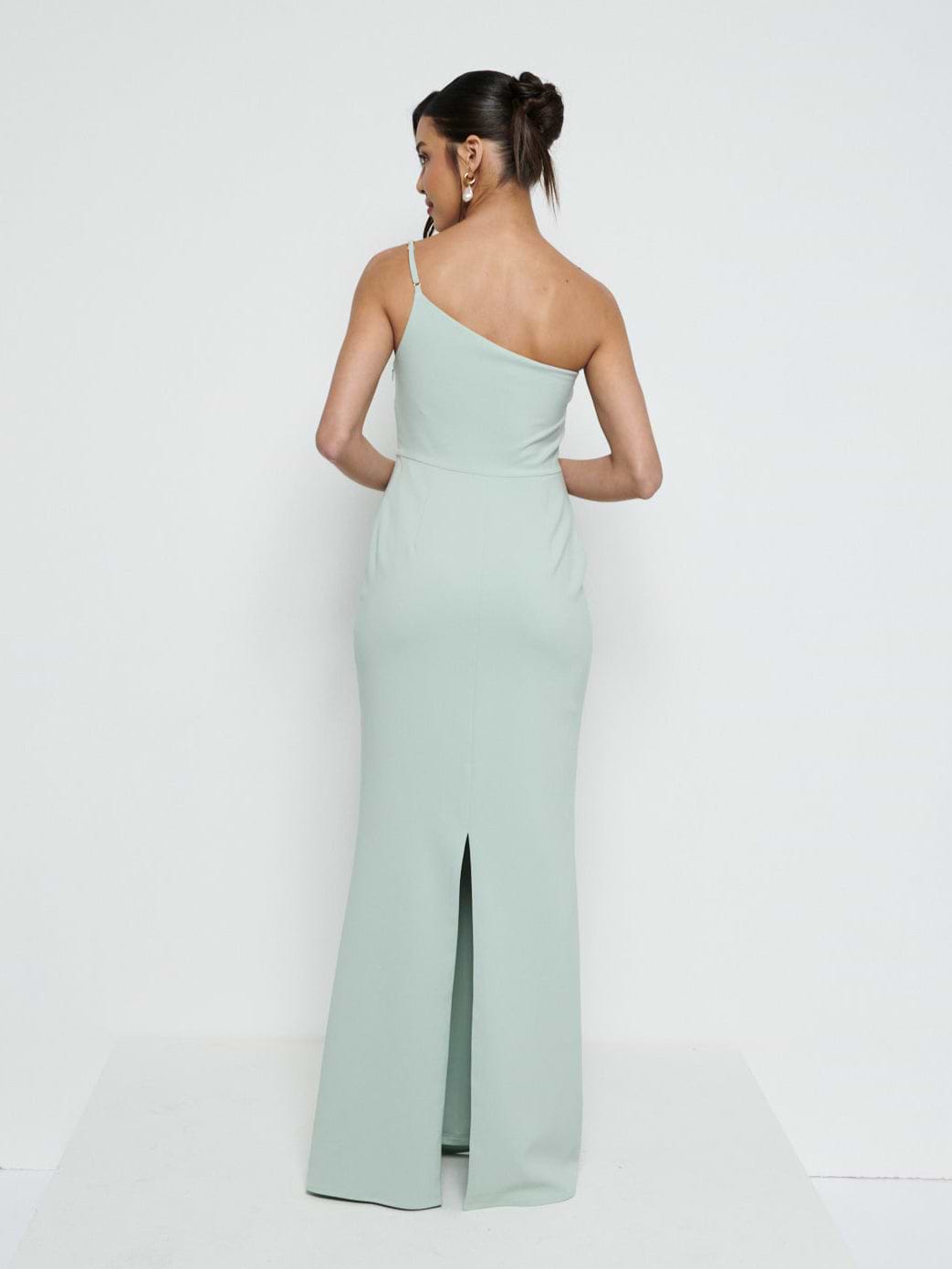 Amelia One Shoulder Crepe Maxi Bridesmaid Dress - Sage