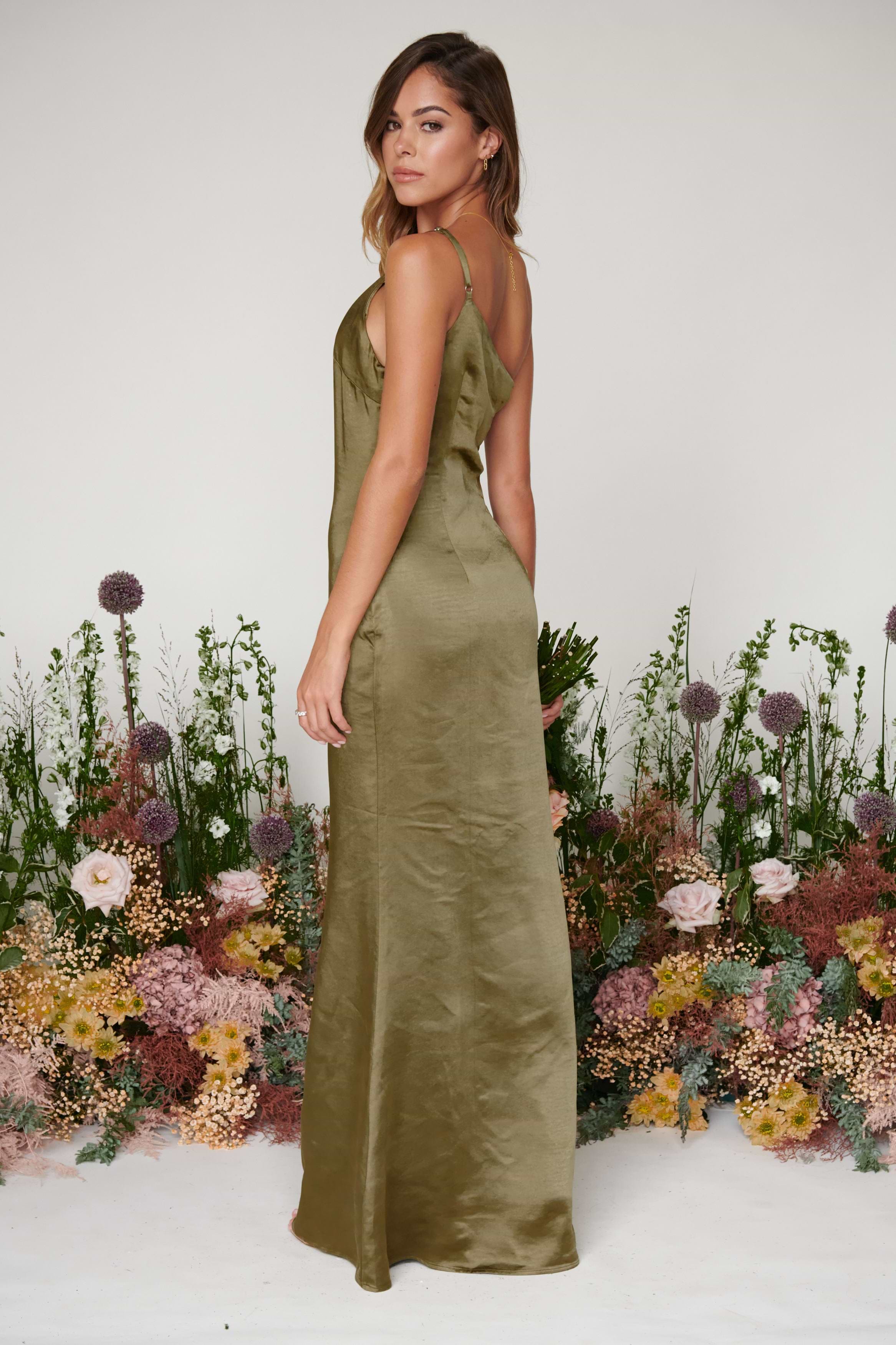 Amelia Maxi Bridesmaid Dress - Matte Military Olive