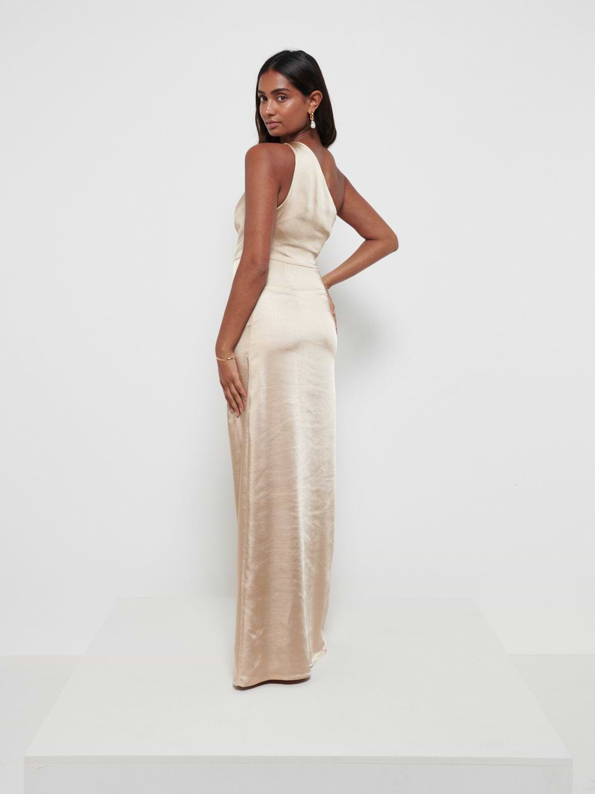 Amelia Ruched Maxi Bridesmaid Dress - Matte Bronze