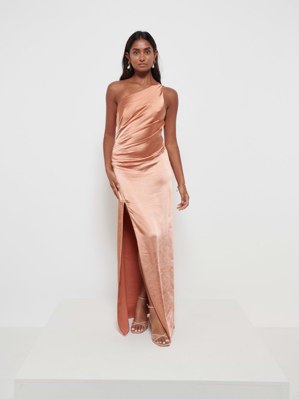 Amelia Ruched Maxi Bridesmaid Dress - Matte Cinnamon