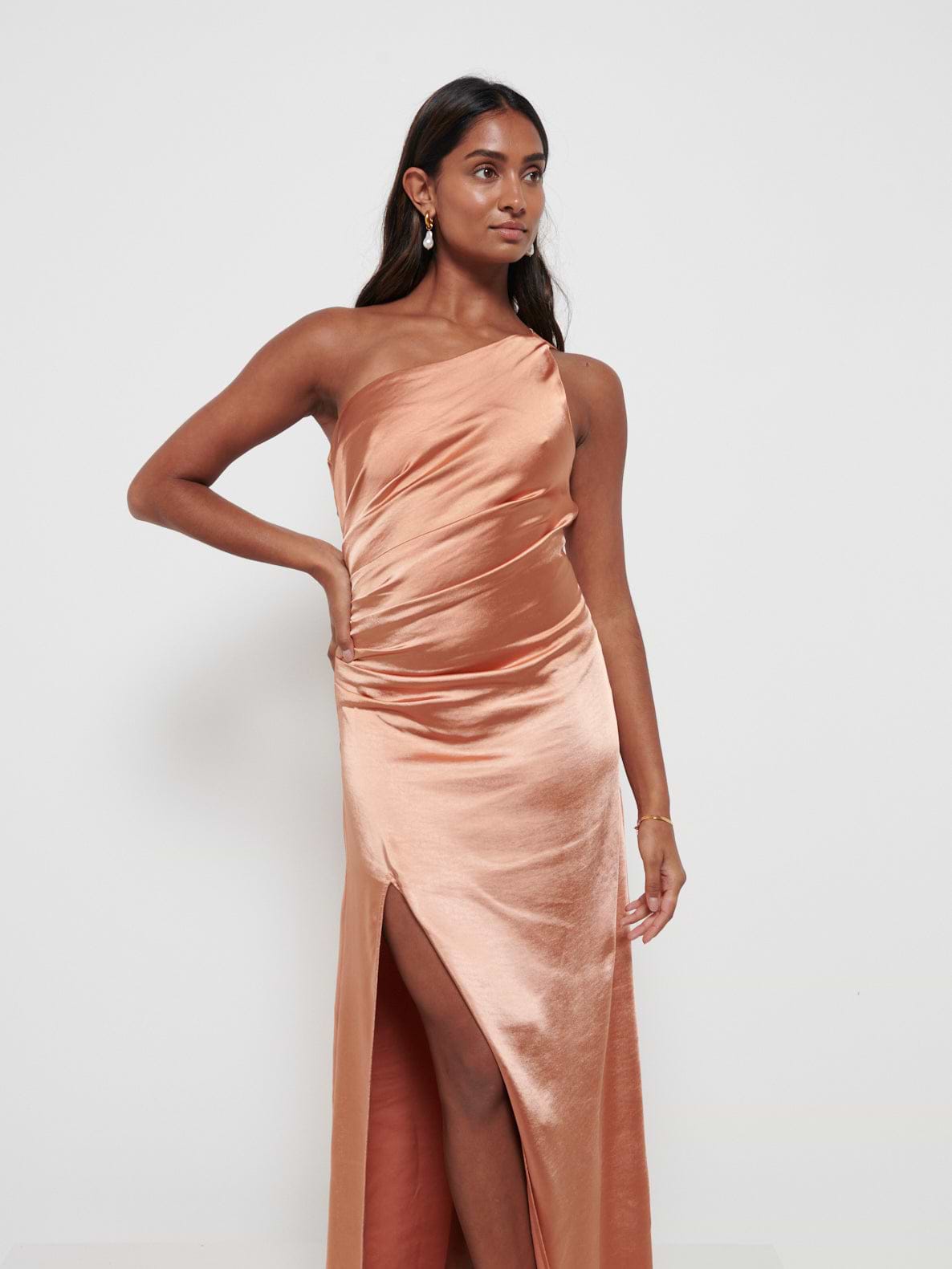 Amelia Ruched Maxi Bridesmaid Dress - Matte Cinnamon