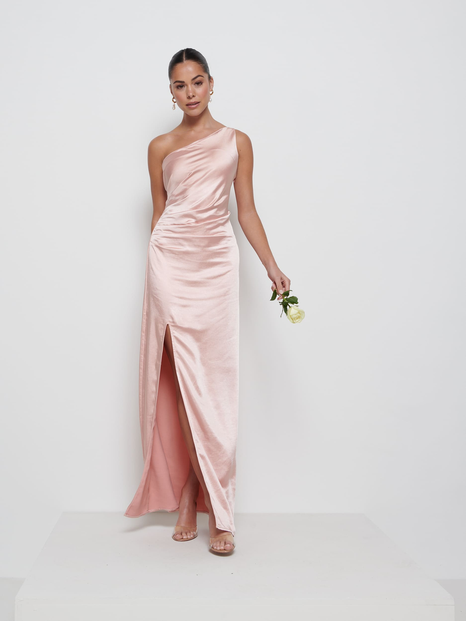 Amelia Ruched Maxi Bridesmaid Dress - Matte True Blush