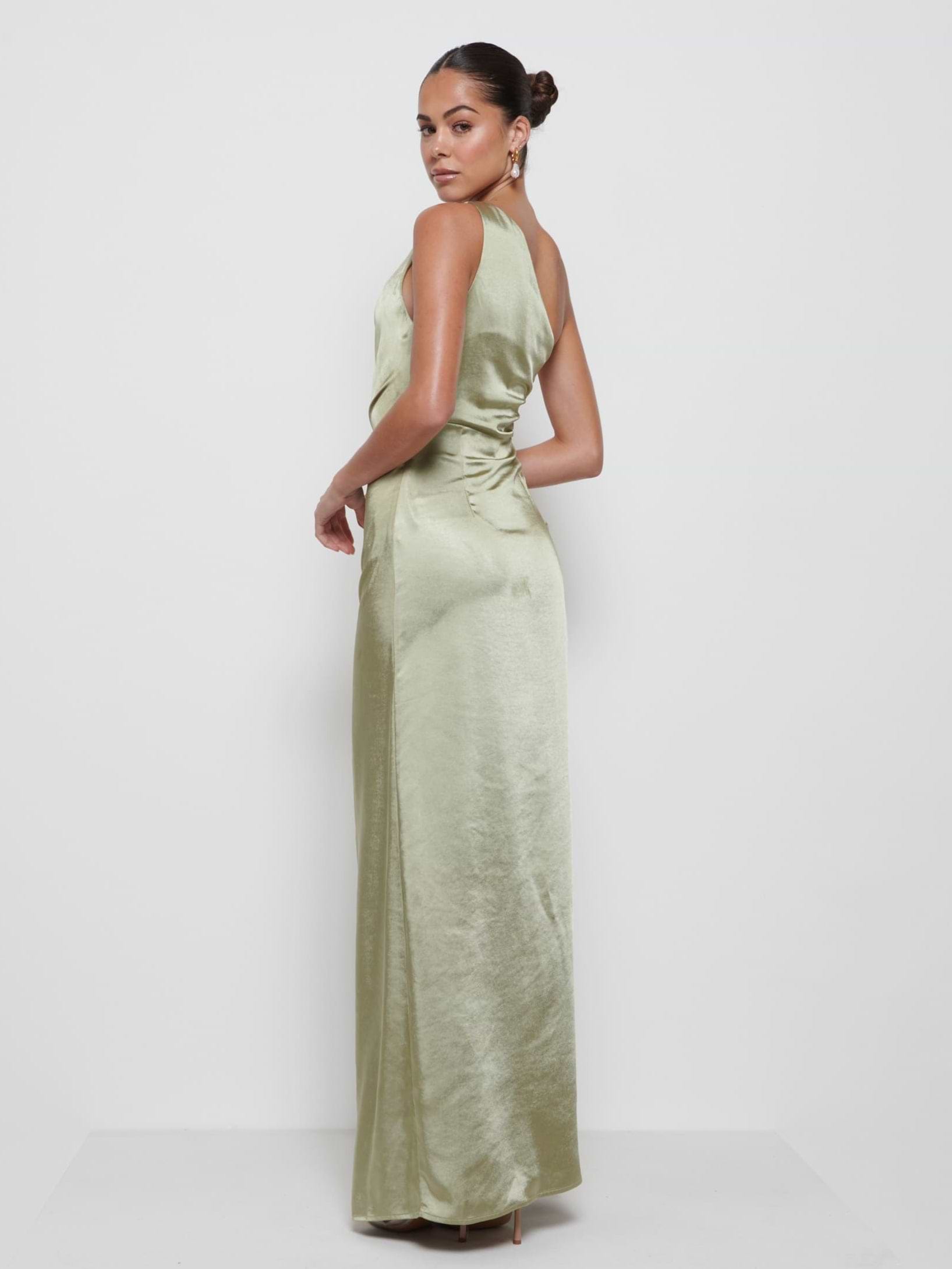 Amelia Ruched Maxi Bridesmaid Dress - Matte Olive