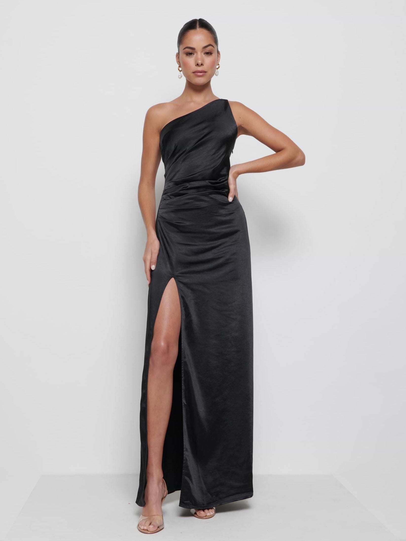 Amelia Ruched Maxi Bridesmaid Dress - Black