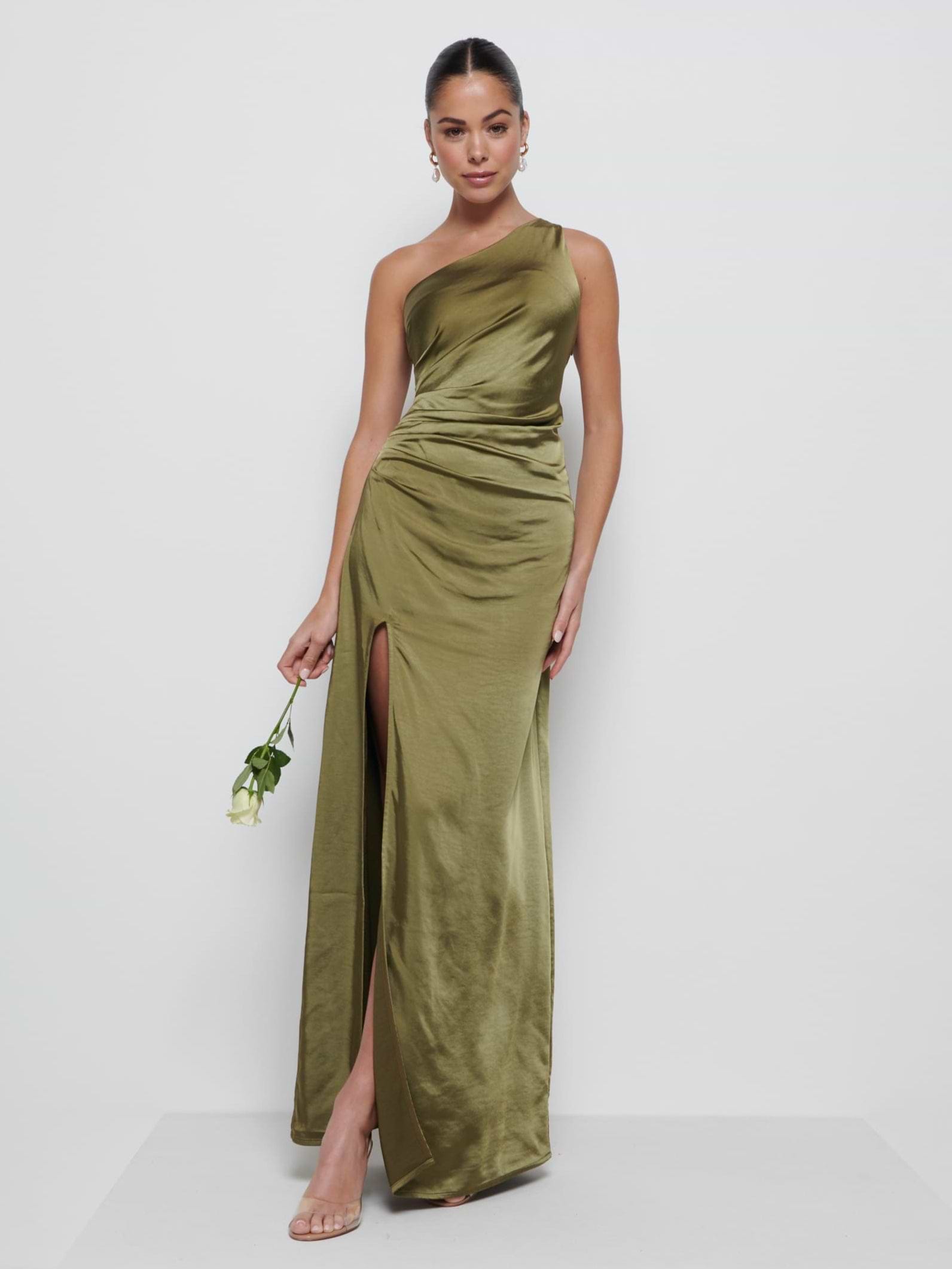 Amelia Ruched Maxi Bridesmaid Dress - Dark Olive