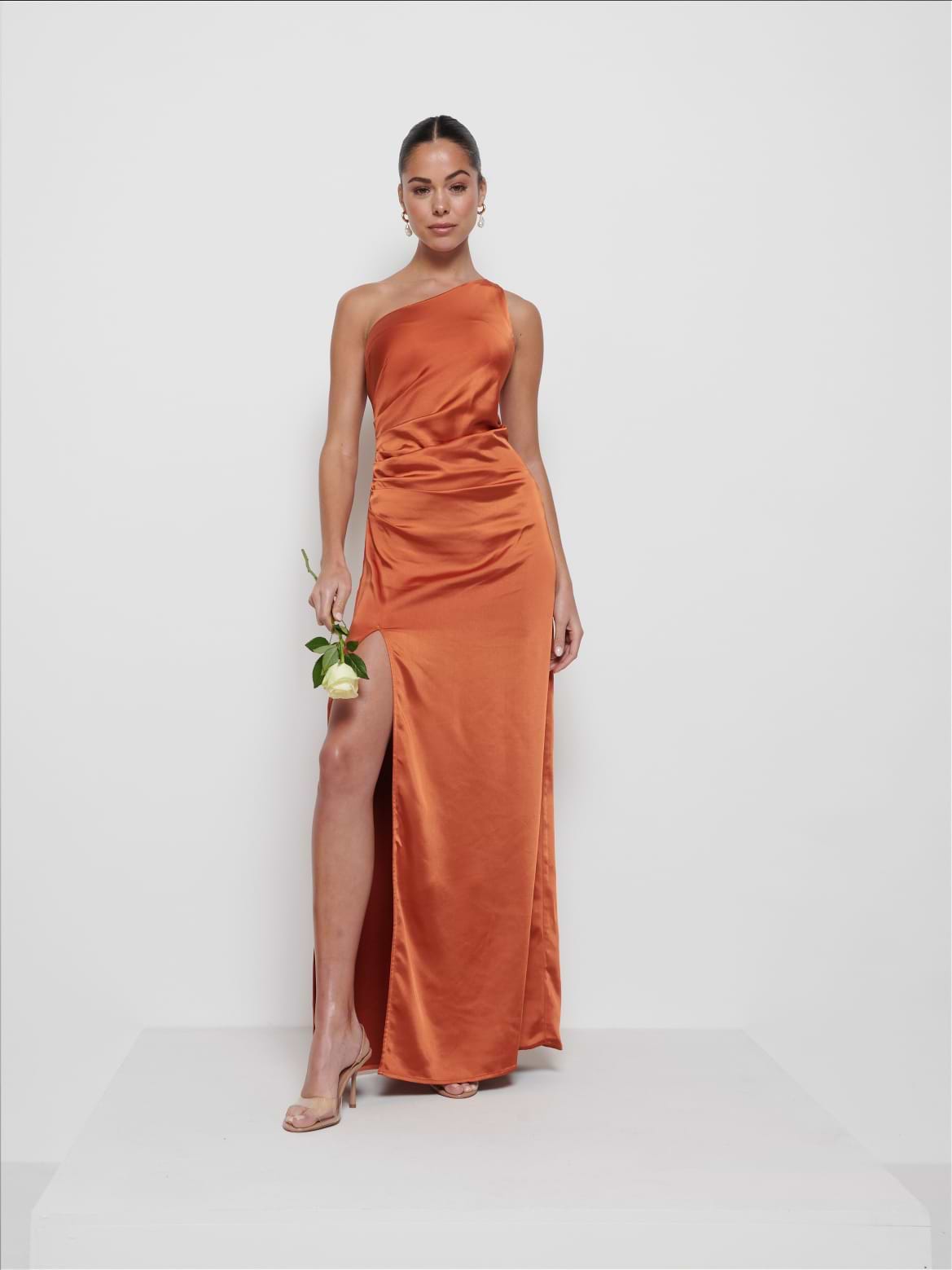 Amelia Ruched Maxi Bridesmaid Dress - Copper