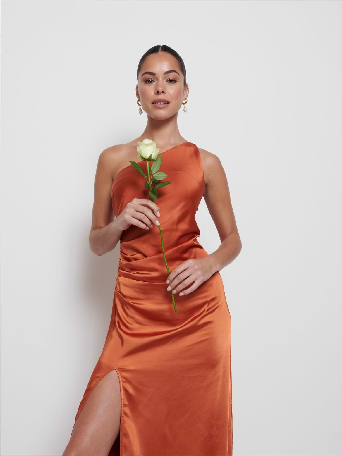 Amelia Ruched Maxi Bridesmaid Dress - Copper