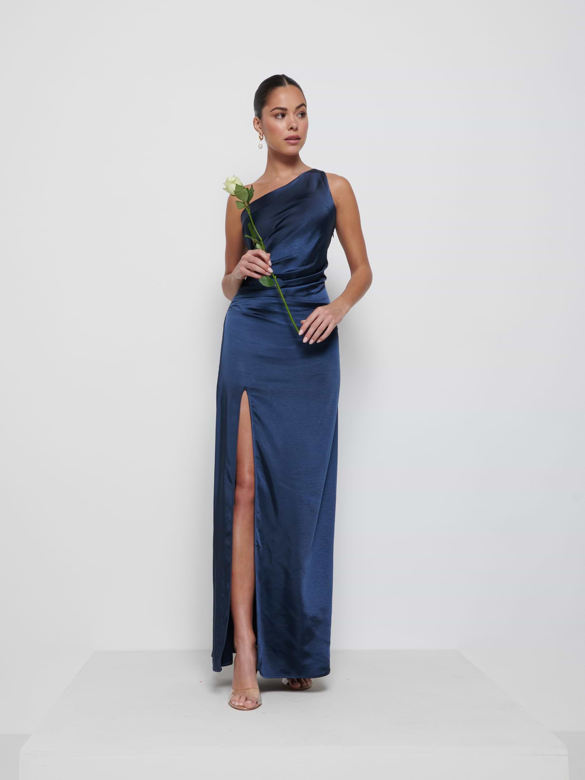 Amelia Ruched Maxi Bridesmaid Dress - Navy