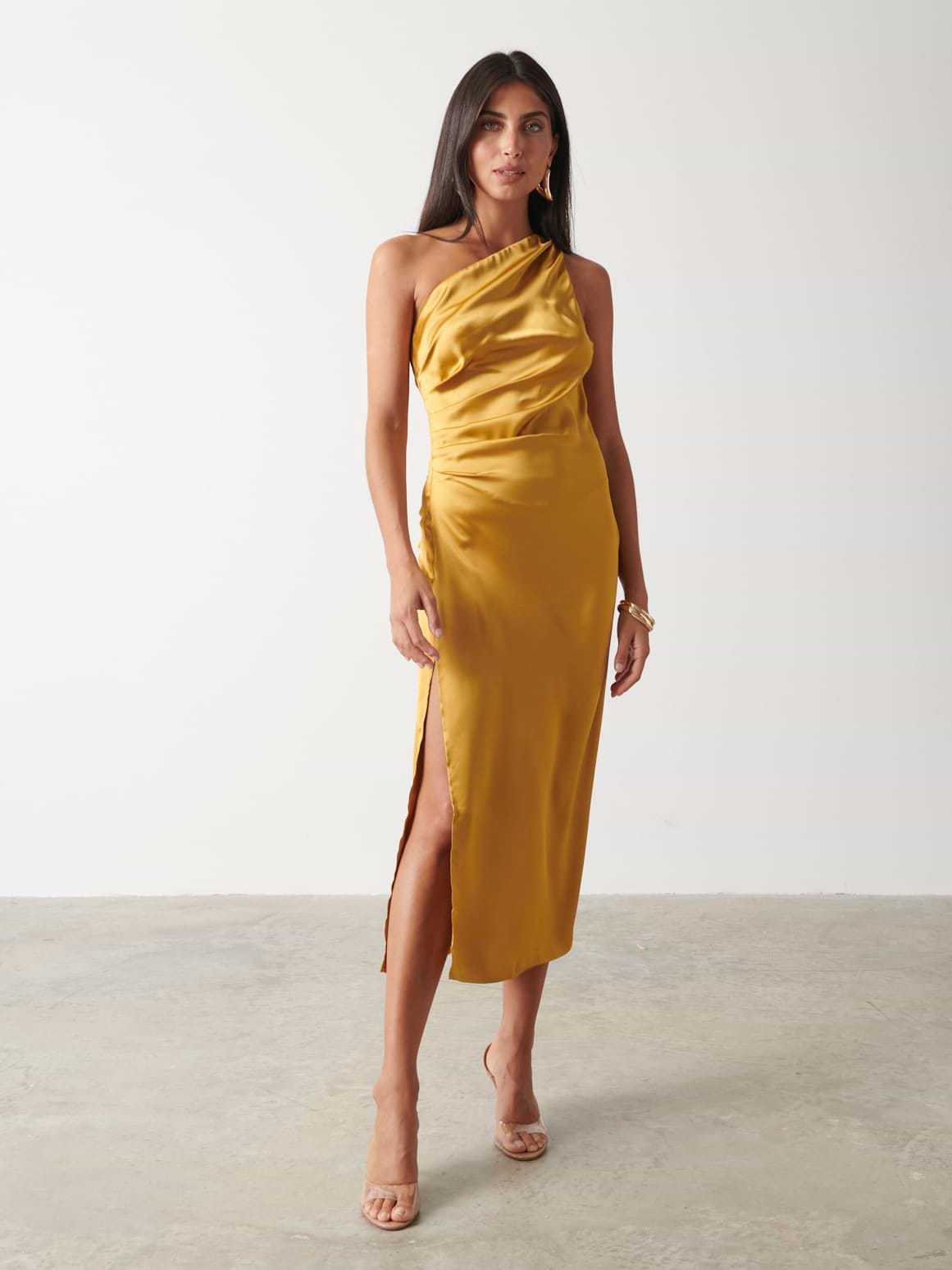 Amelia Ruched Midaxi Dress - Saffron