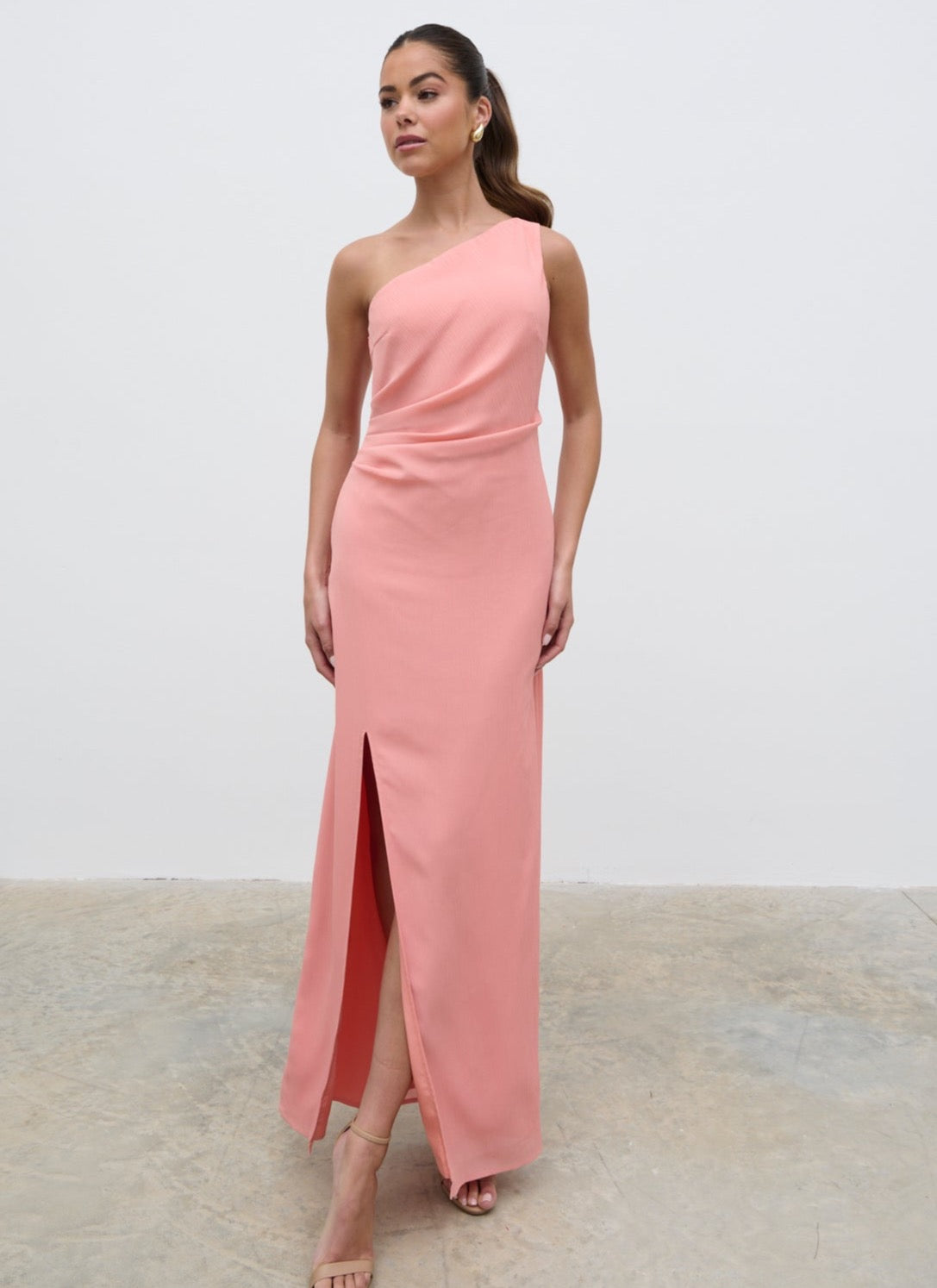 Amelia Ruched Maxi Dress  - Apricot Ice