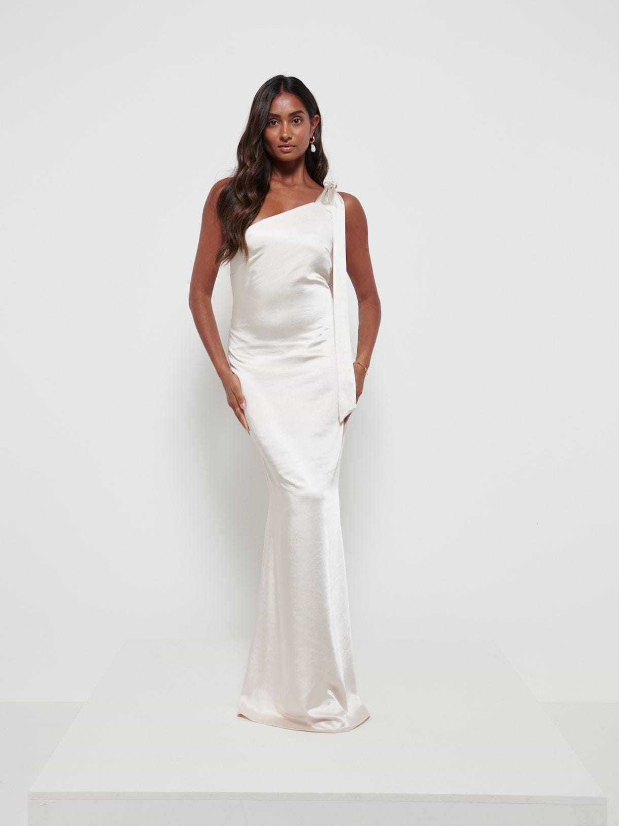 Amelia Tie Maxi Bridesmaid Dress - Matte Champagne