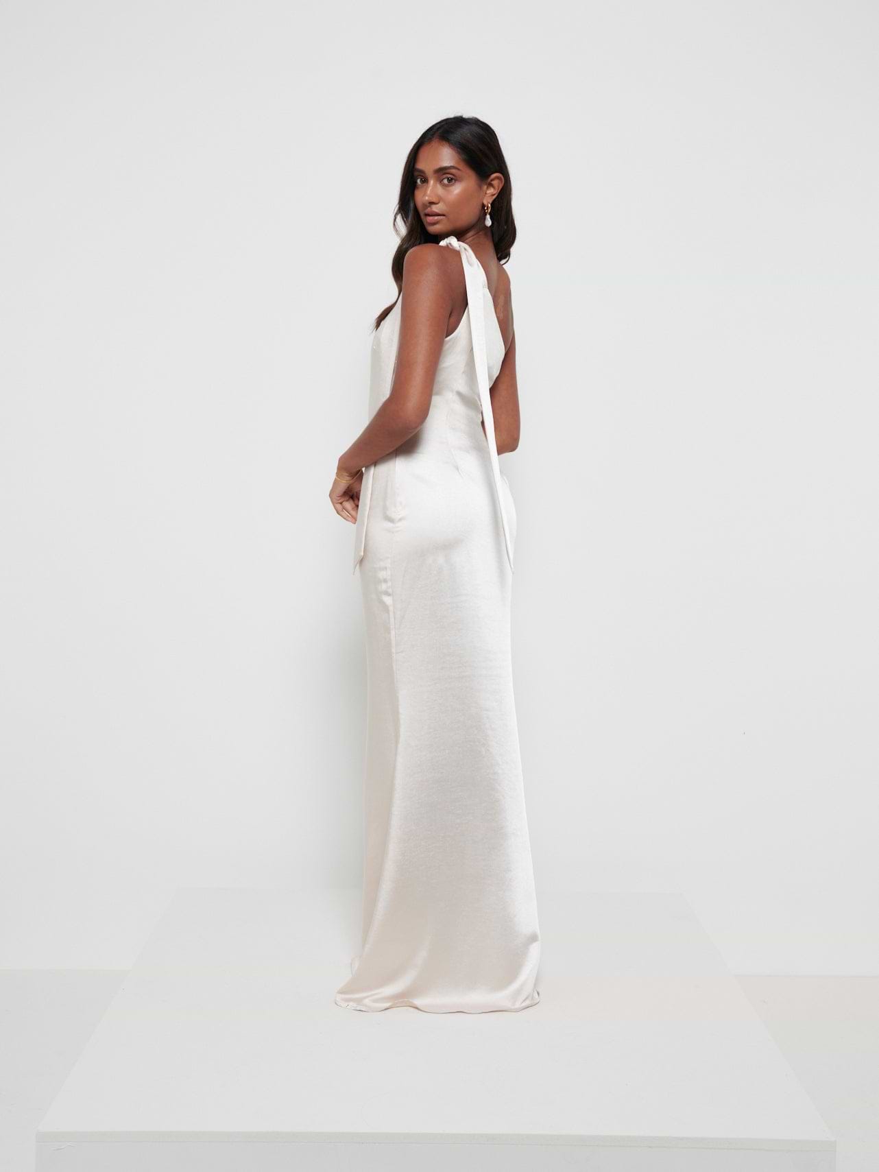 Amelia Tie Maxi Bridesmaid Dress - Matte Champagne