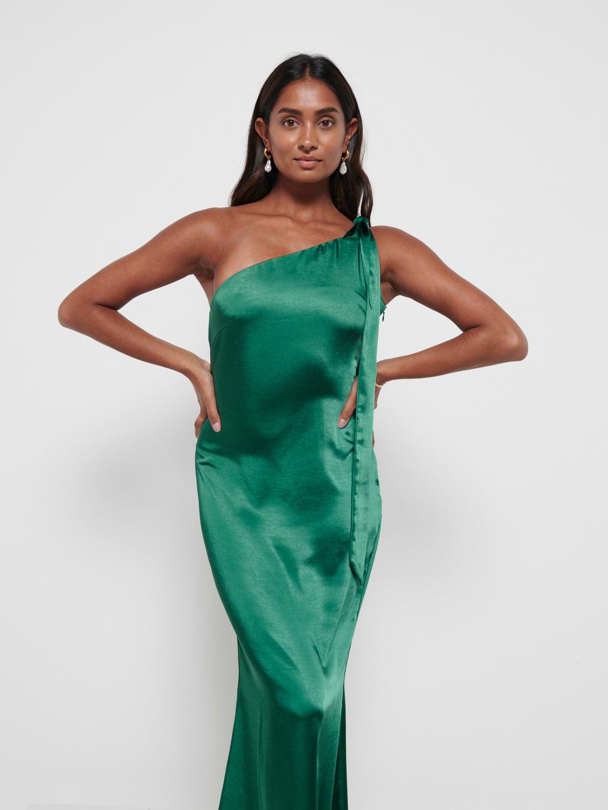 Amelia Tie Maxi Bridesmaid Dress - Matte Emerald