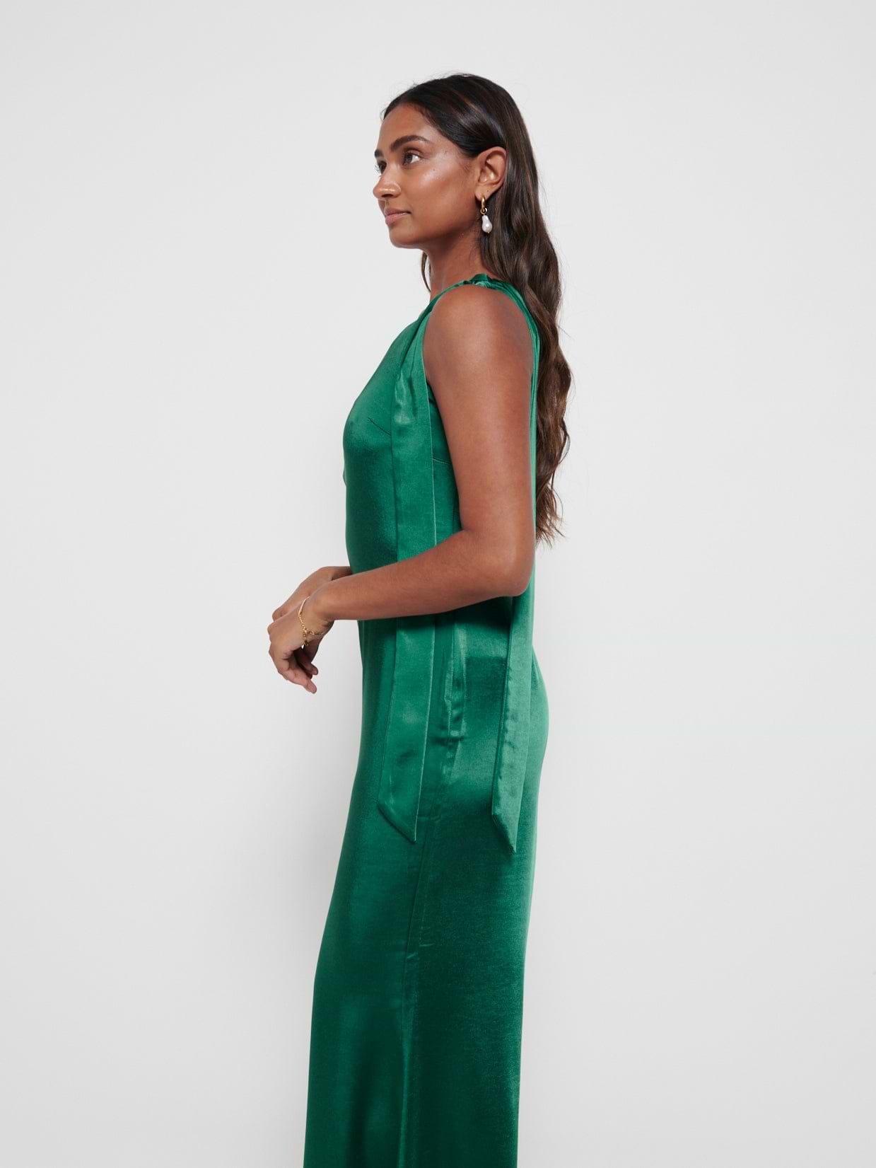 Amelia Tie Maxi Bridesmaid Dress - Matte Emerald