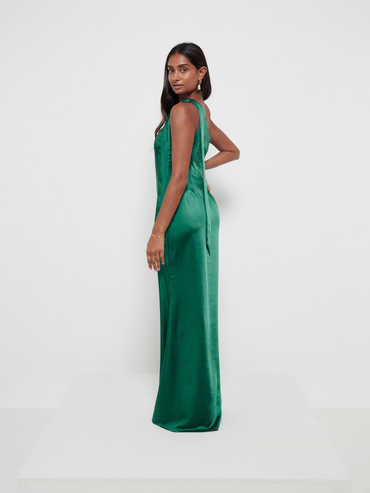 Amelia Tie Maxi Bridesmaid Dress - Matte Emerald