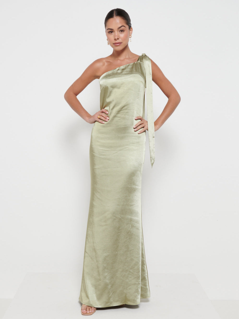 Amelia Tie Maxi Bridesmaids Dress - Matte Olive