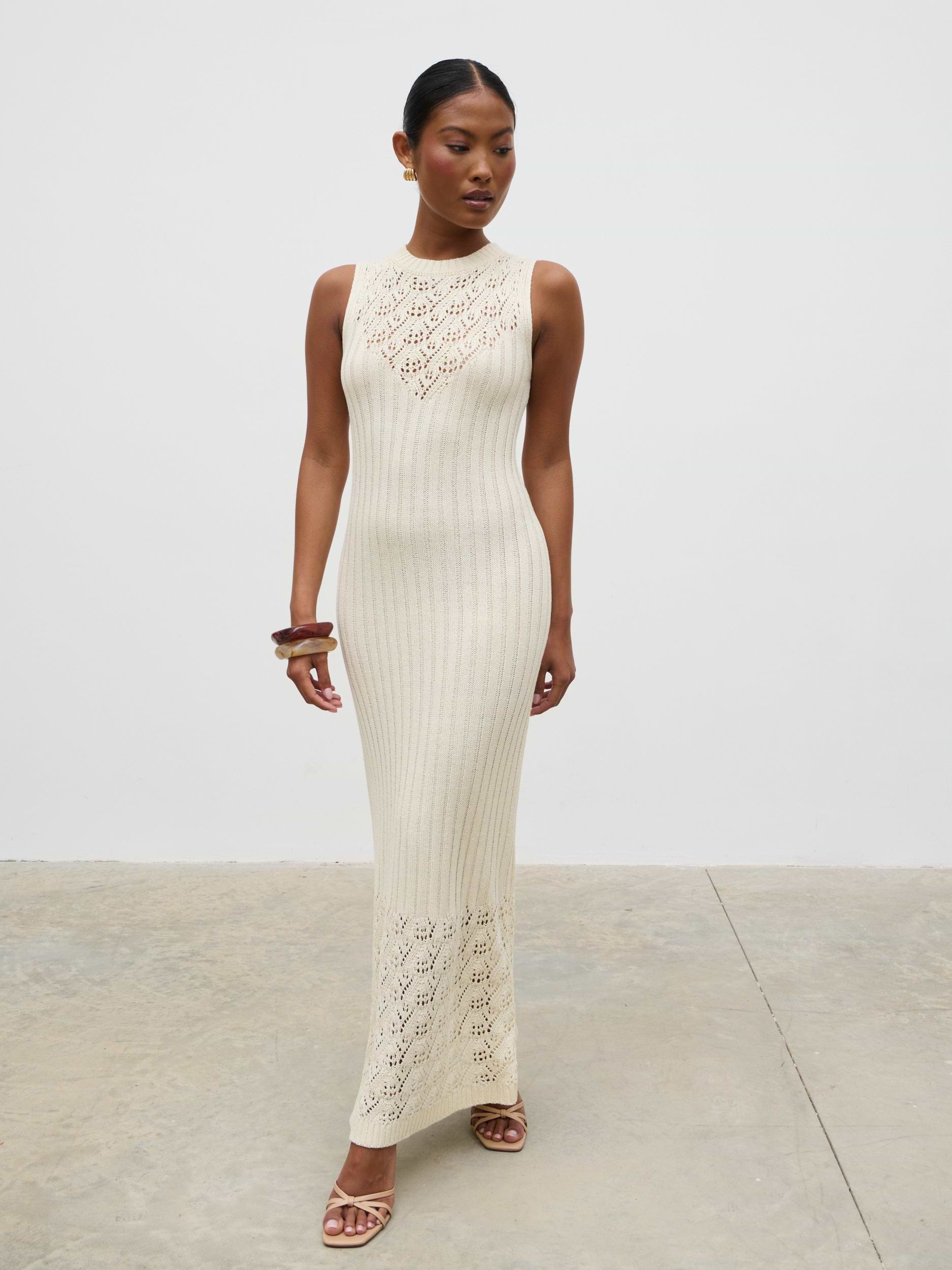 Amiri Crotchet Knit Midaxi Dress - Cream