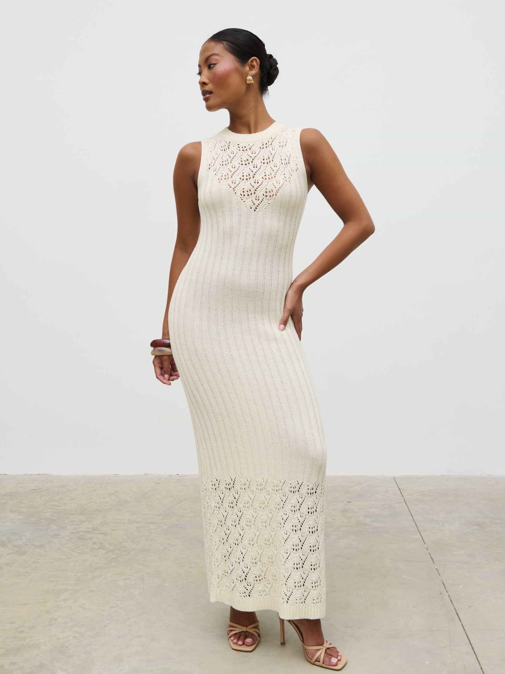 Amiri Crotchet Knit Midaxi Dress - Cream
